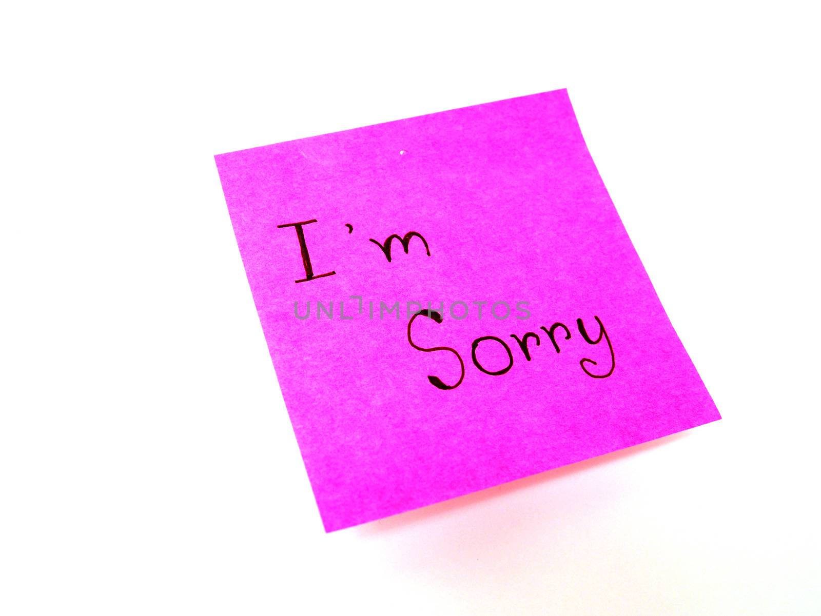 I'm sorry in post it note on white background