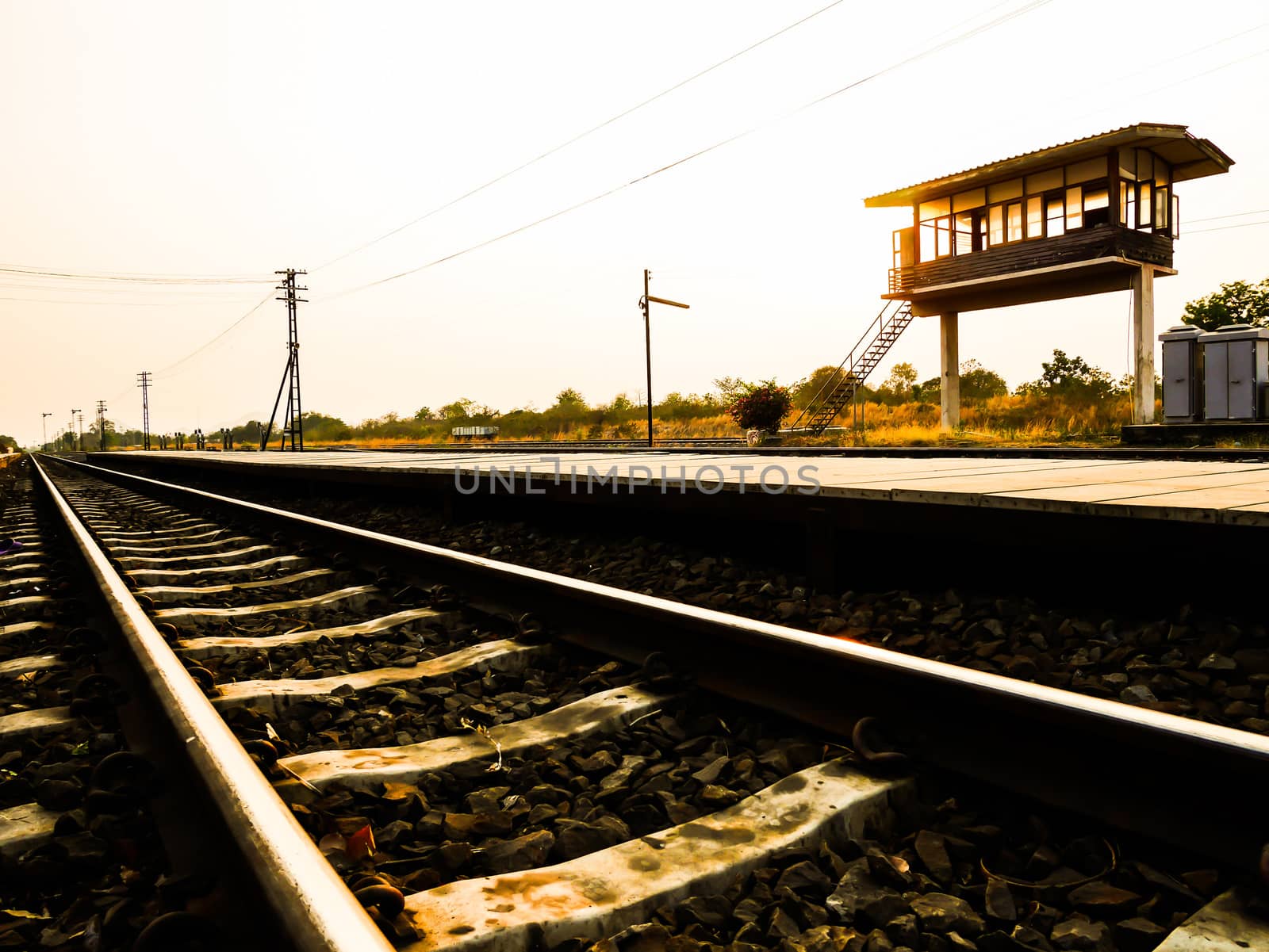 Vintage old railway with sunlight in thailand