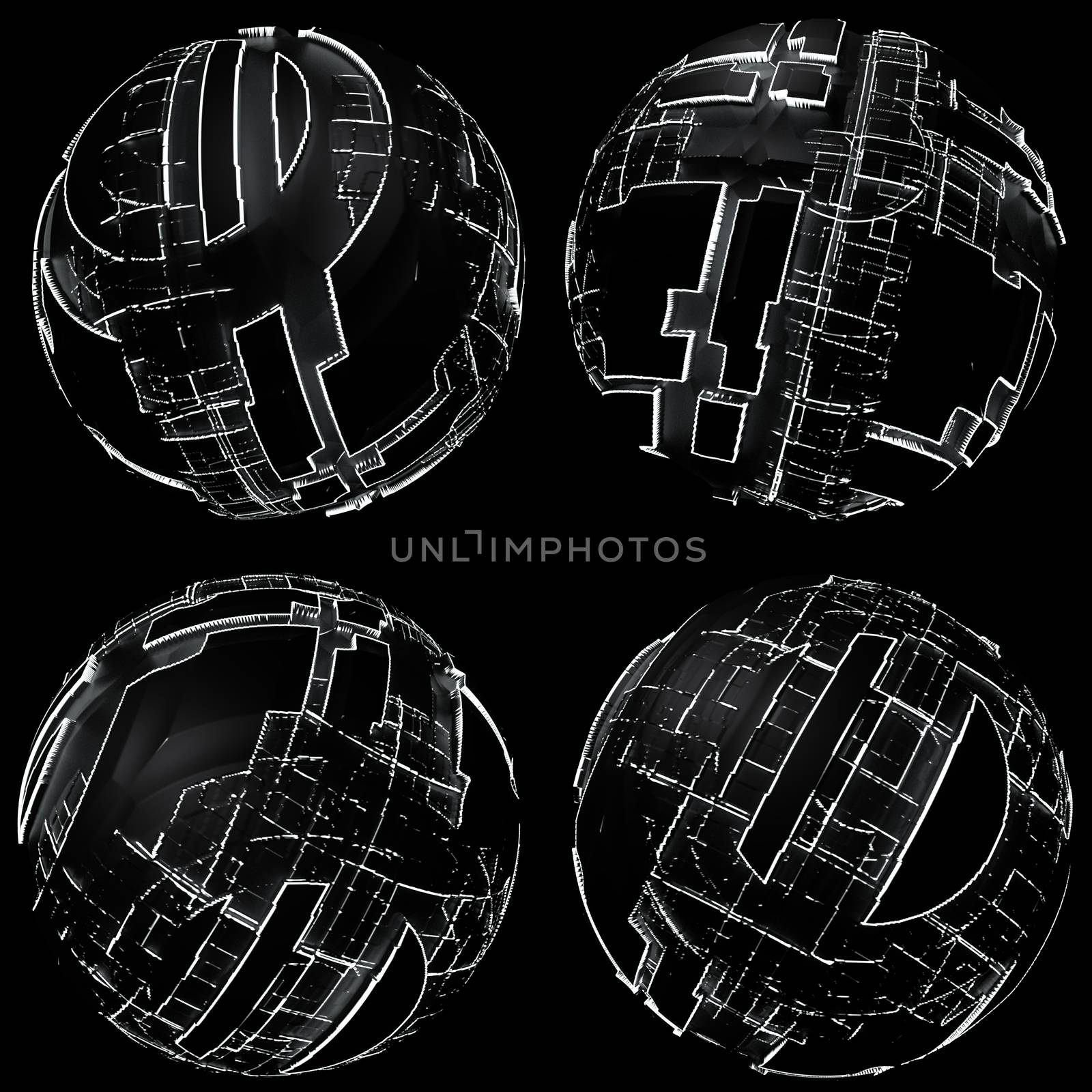 Abstract spheres of glowing circles and lines by cherezoff