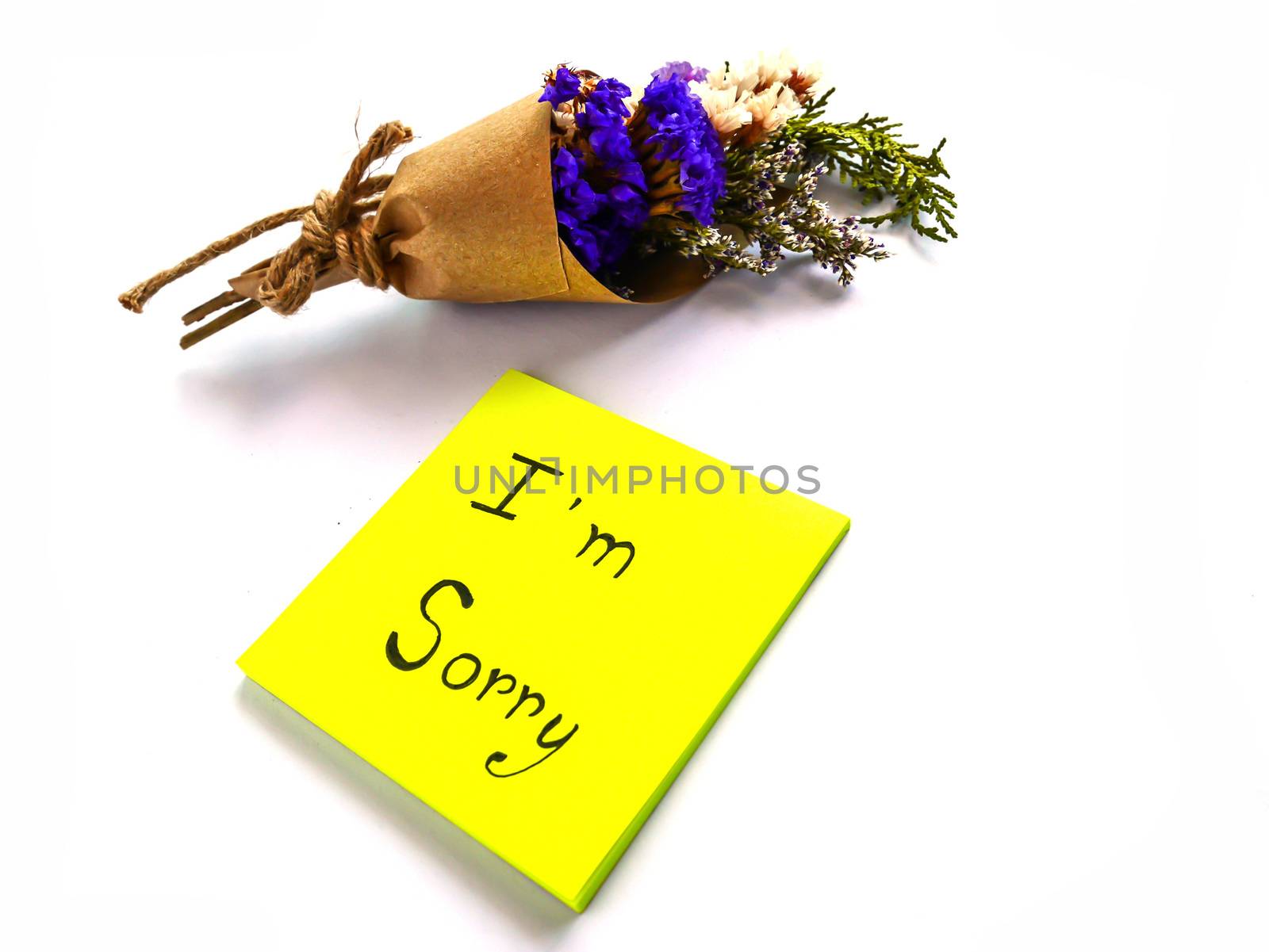 I'm sorry post it and dry bouquet on white background