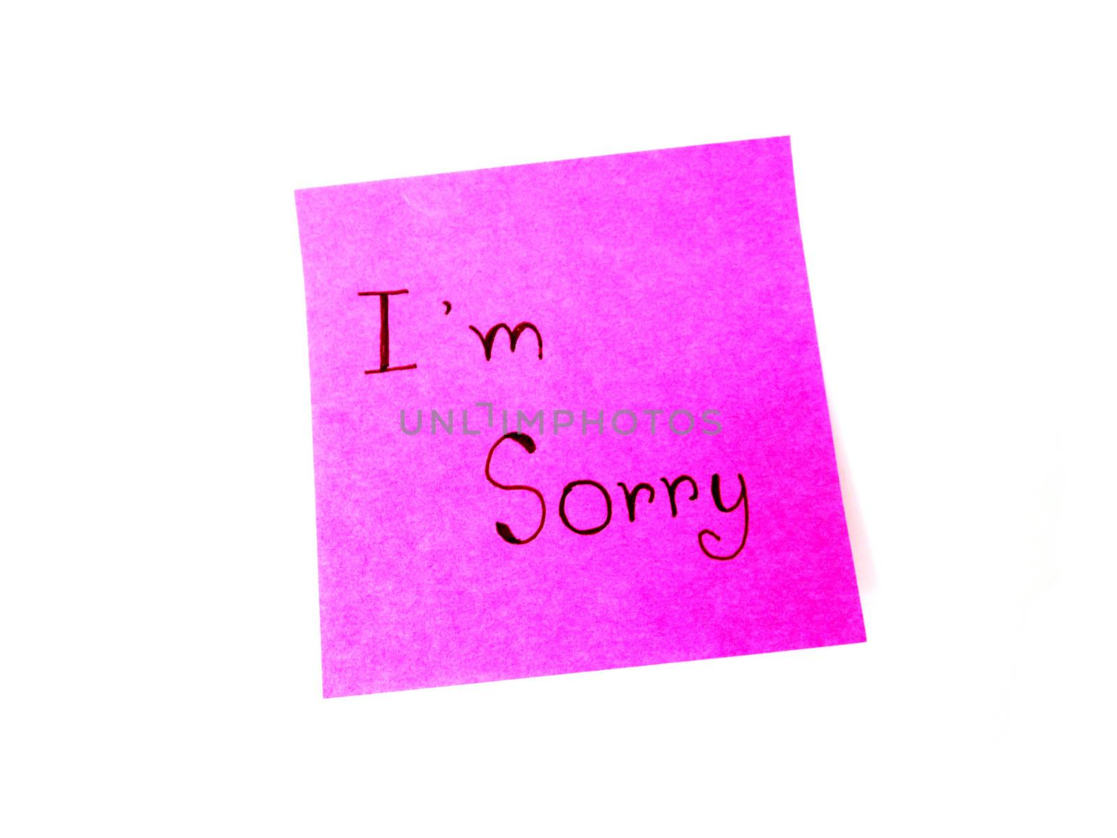 I'm sorry in post it note on white background