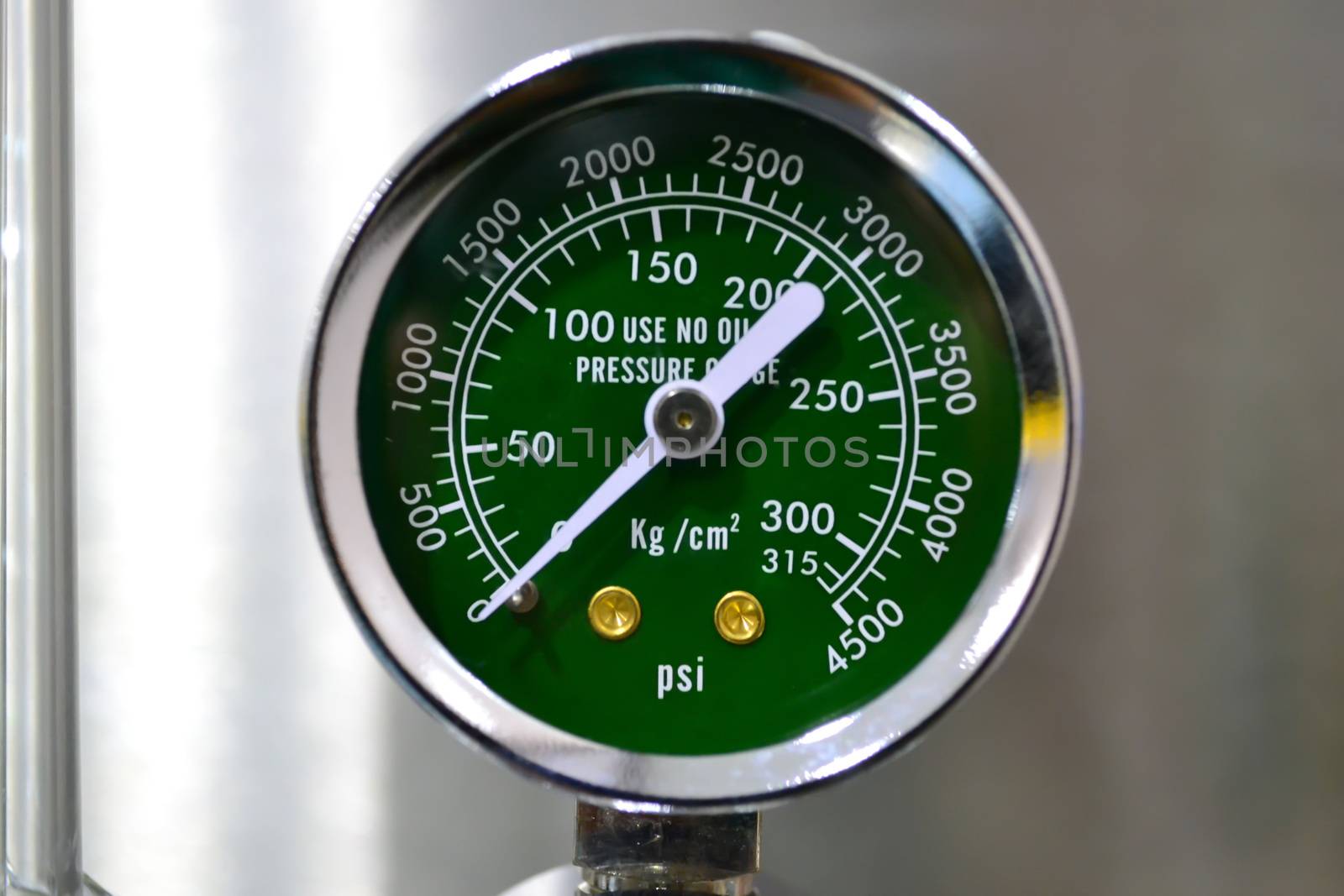 Close up oxygen pressure gauge in hospital