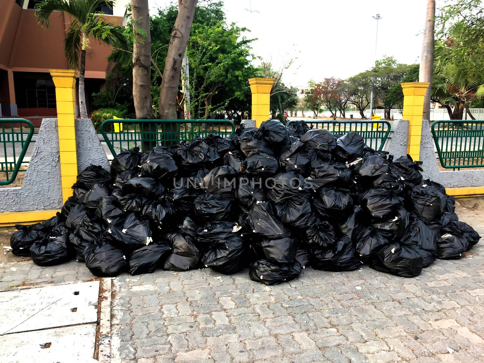 Many trash bags prepare for recycle