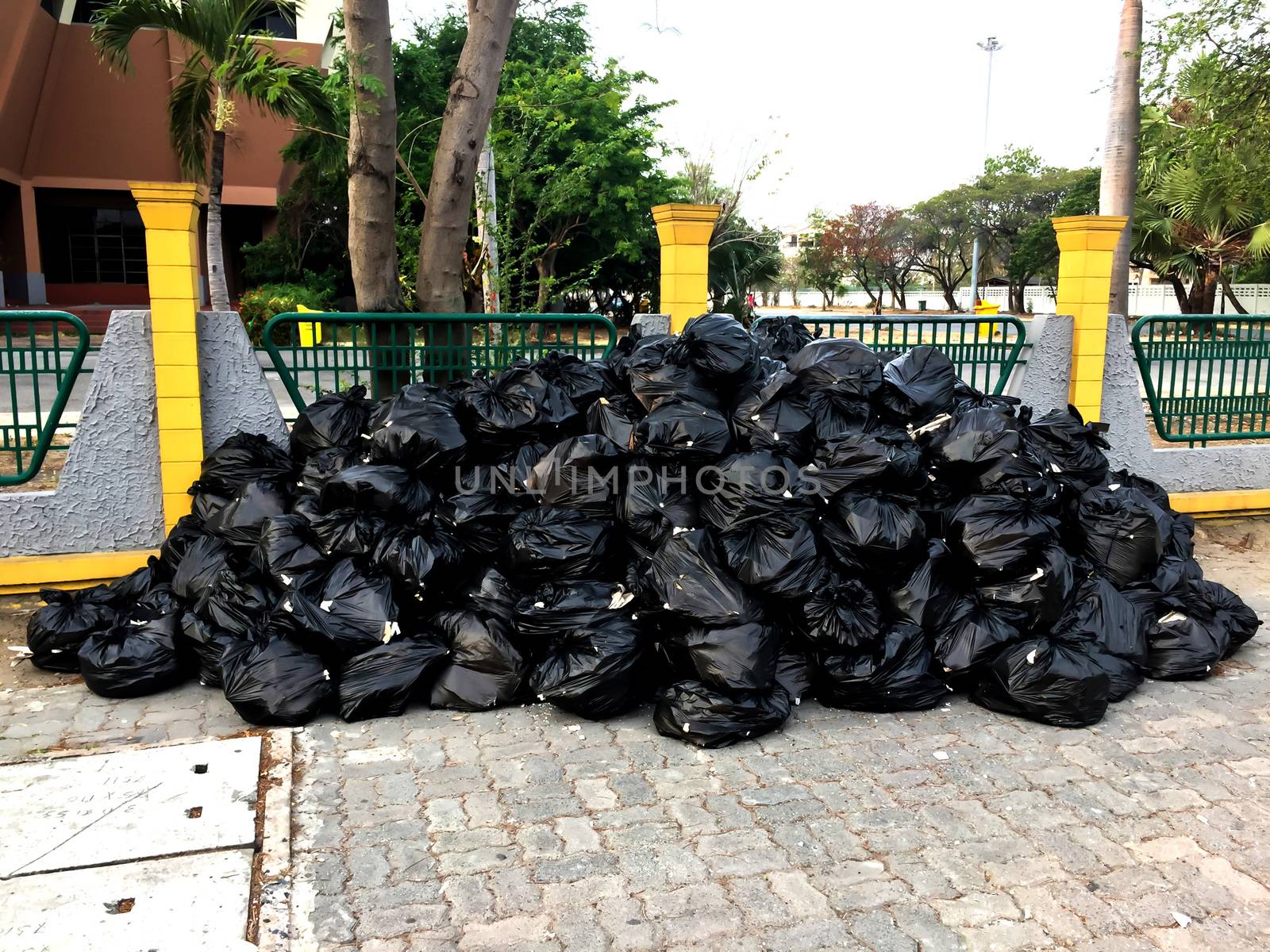 Many trash bags prepare for recycle
