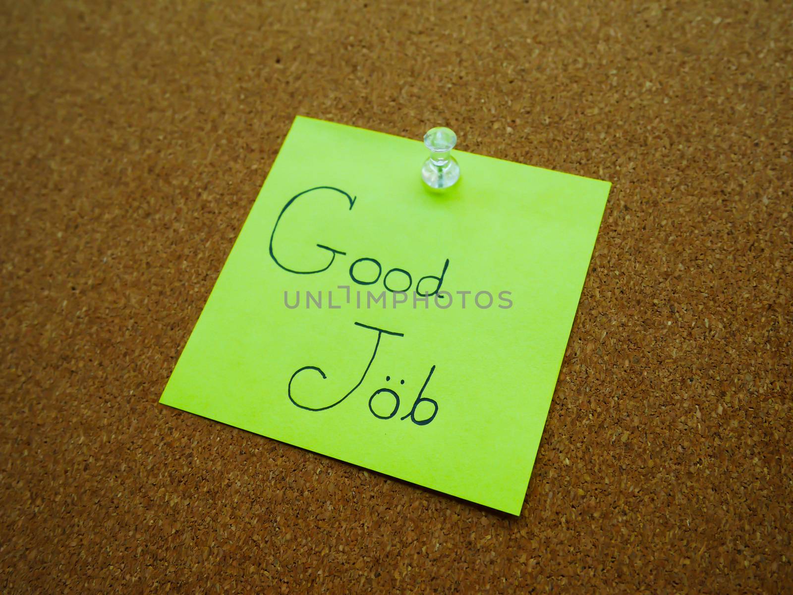 Good job in post note on wooden board