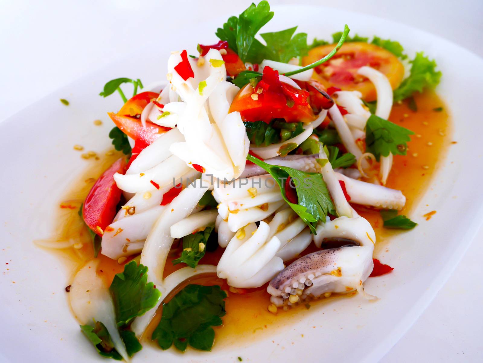 Thai seafood salad is hot and spicy