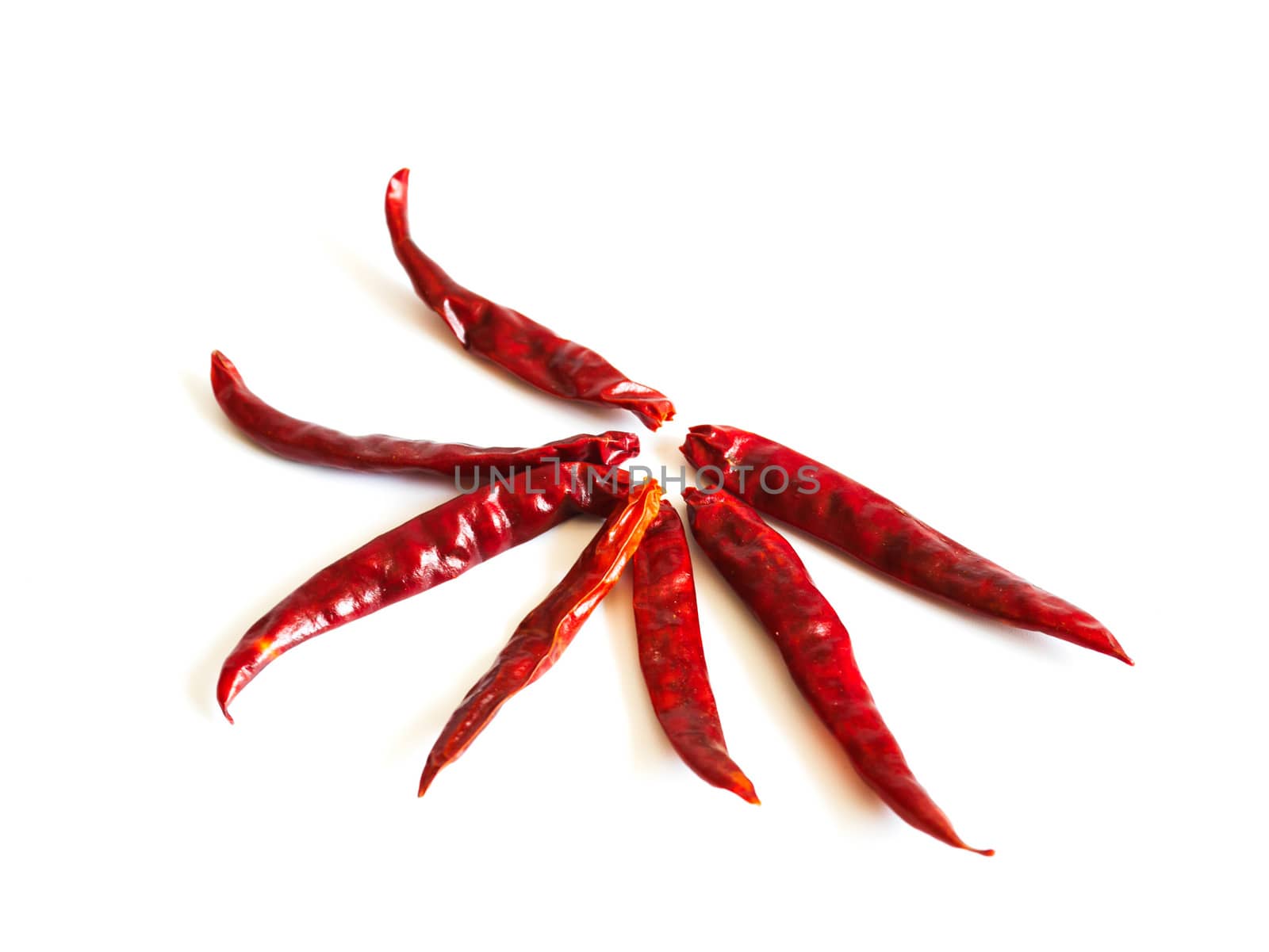 Close up dried chili on isolated white backgound