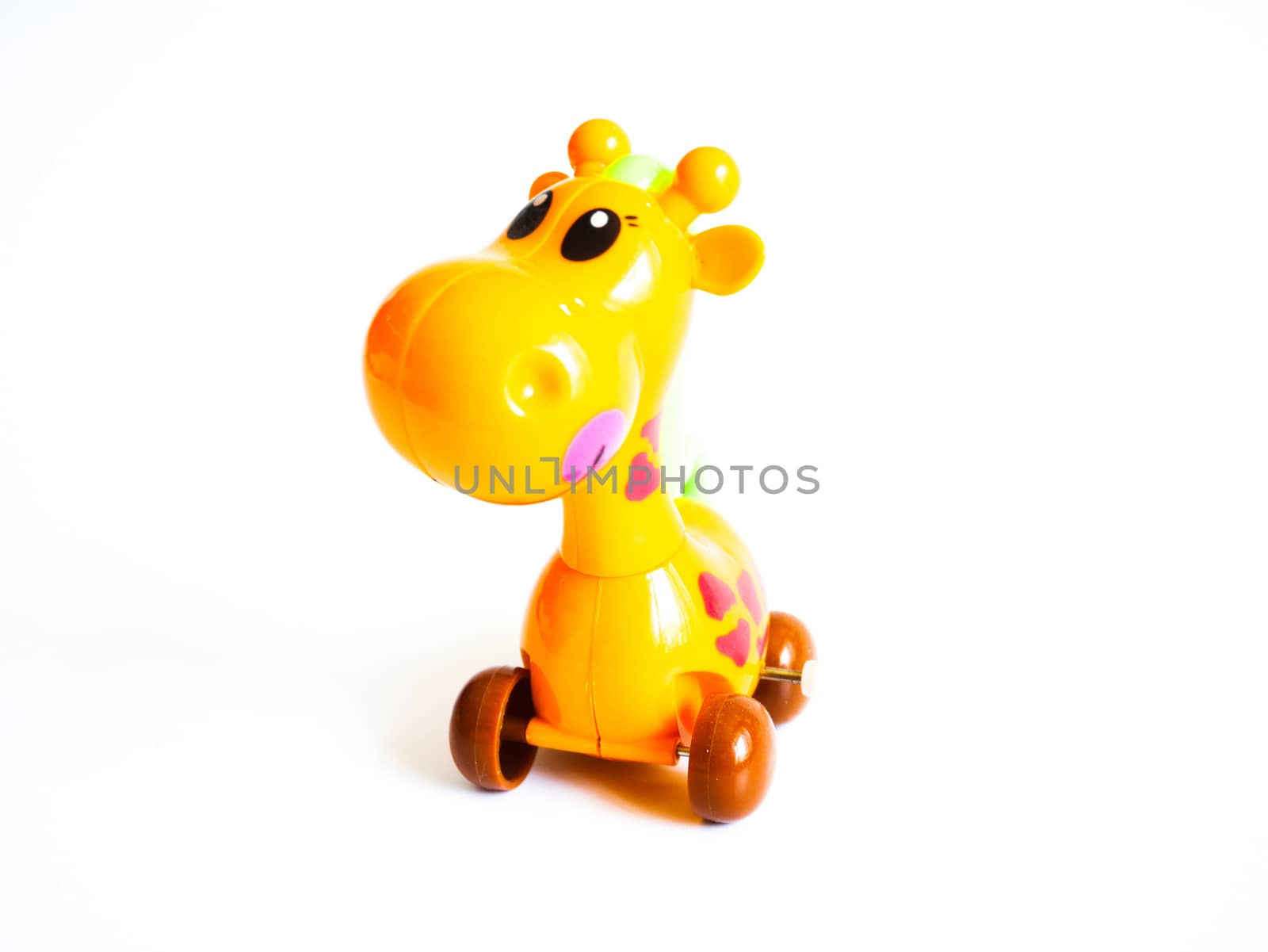 Close up giraffe toy on isolated white background