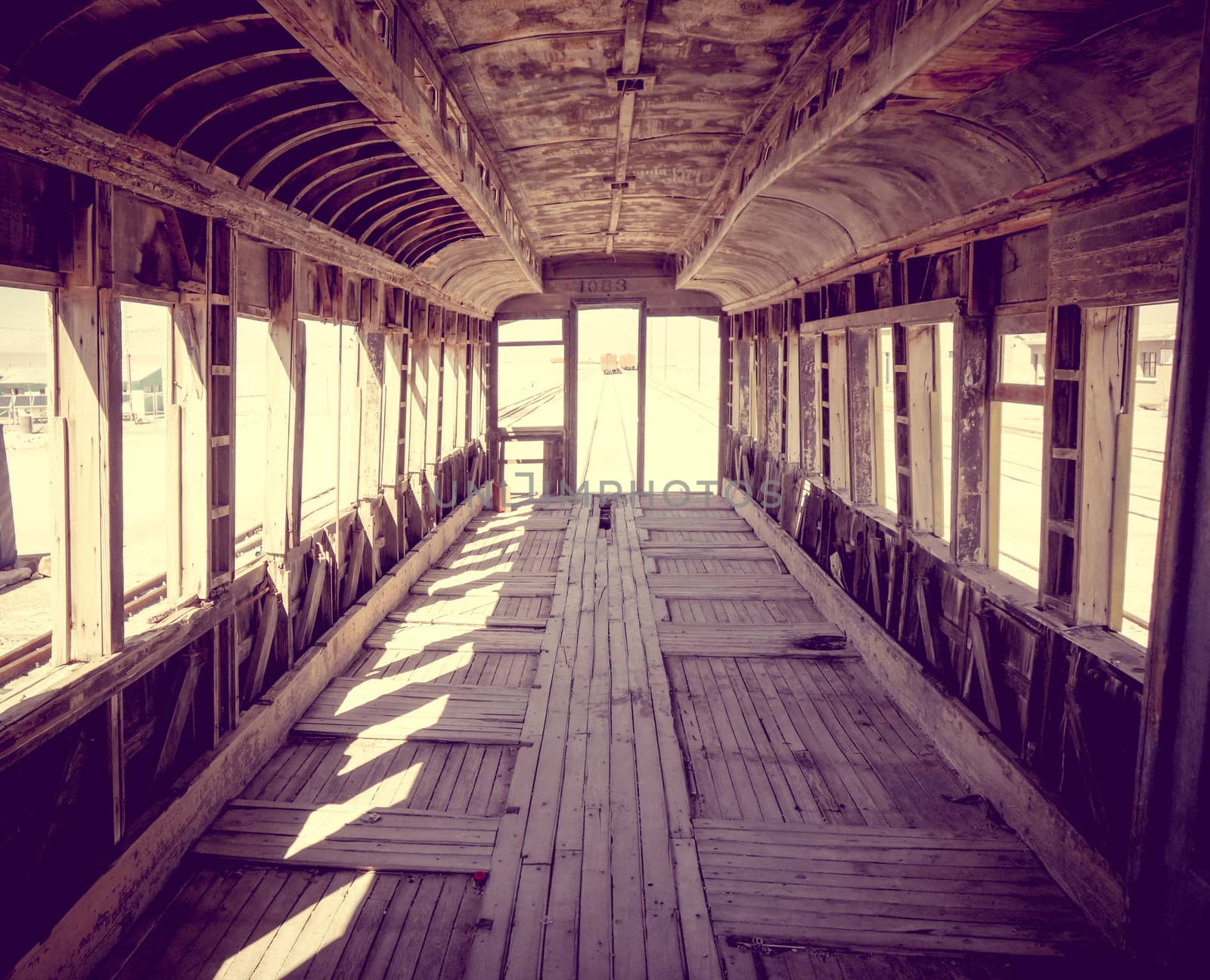 Old train station in Bolivian desert, south america