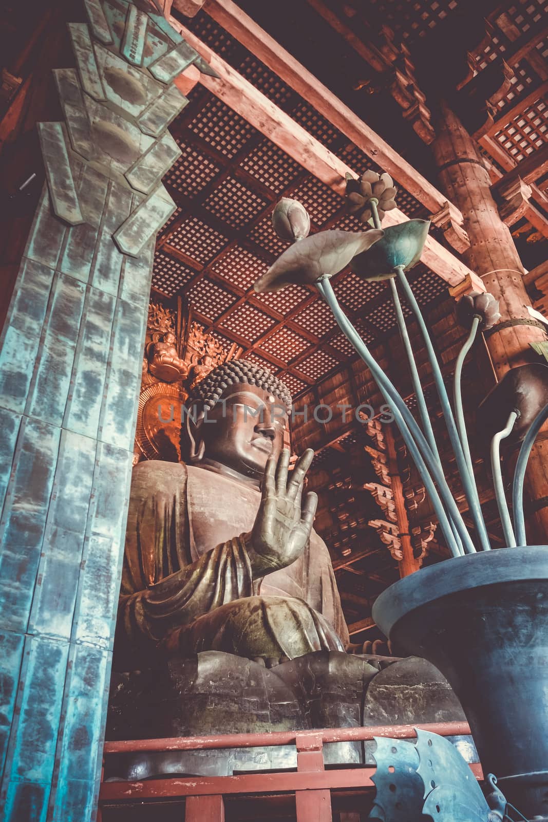 Vairocana buddha in Daibutsu-den Todai-ji temple, Nara, Japan by daboost