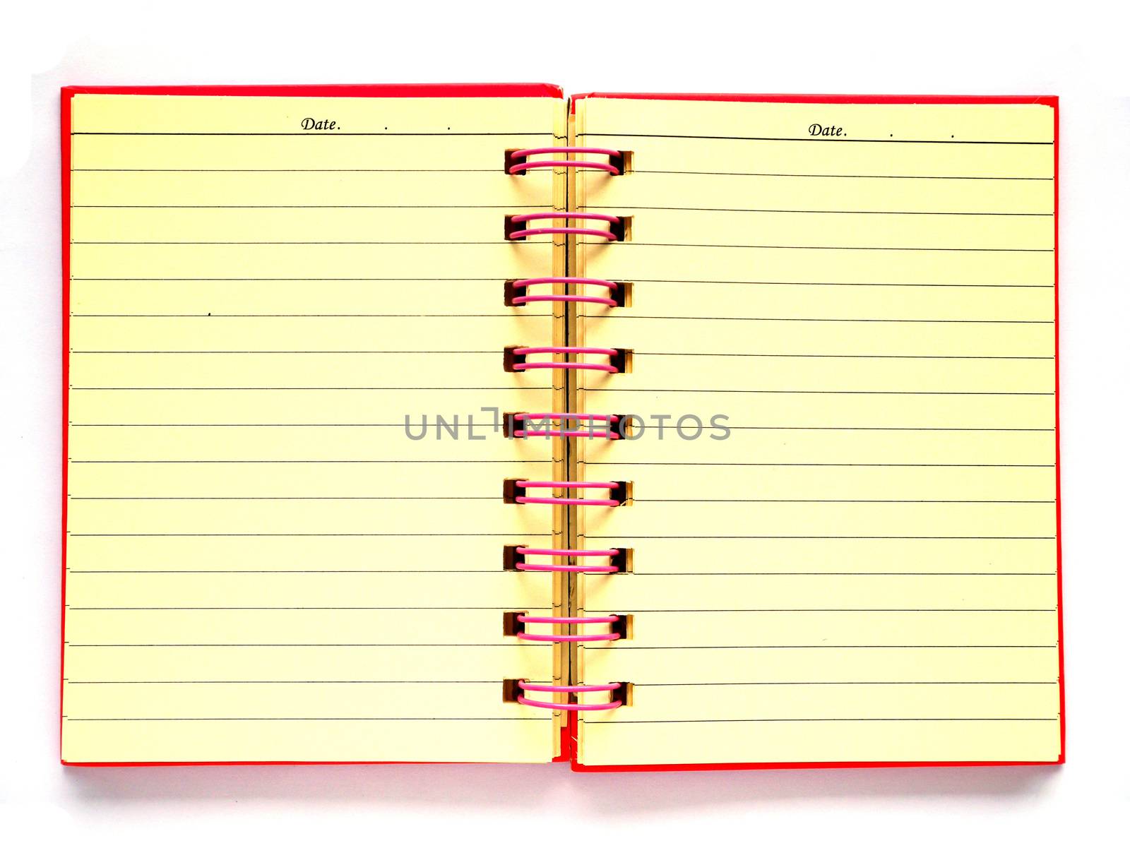 Old pink note book isolated on white background