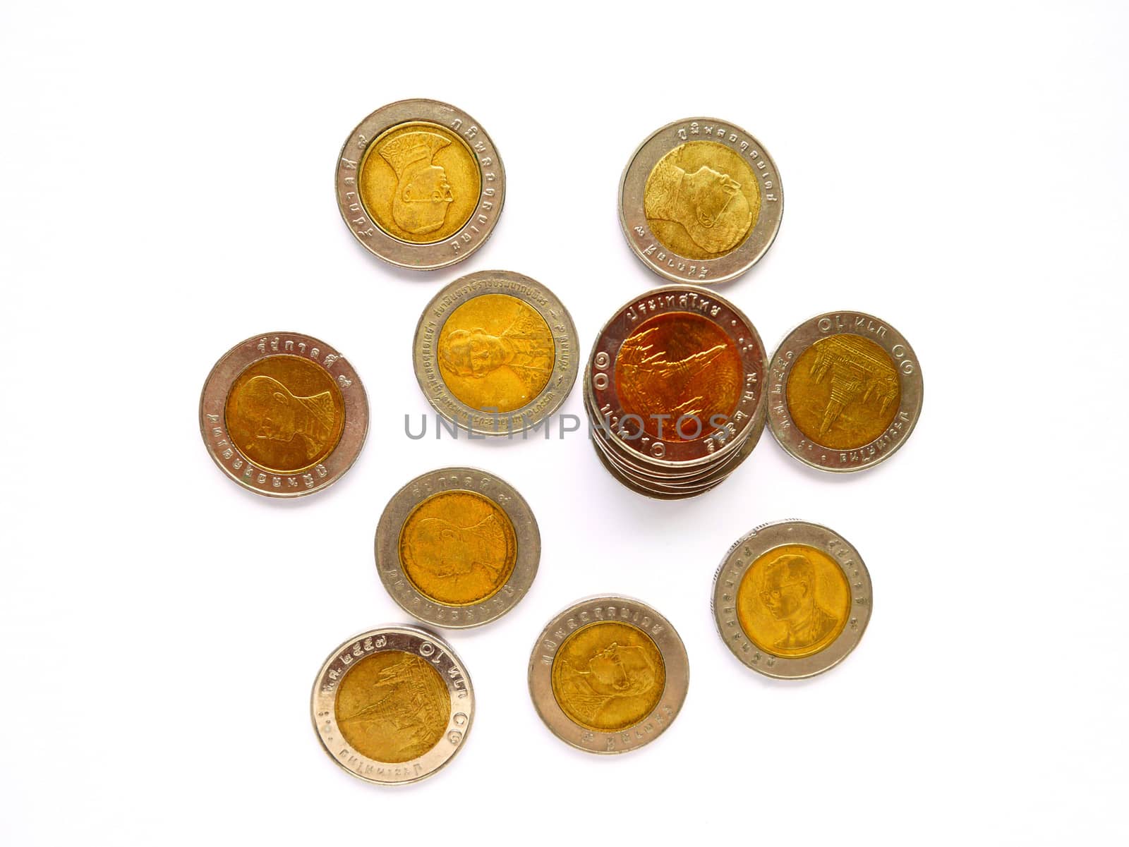 10 baht thai coin isolated on white background