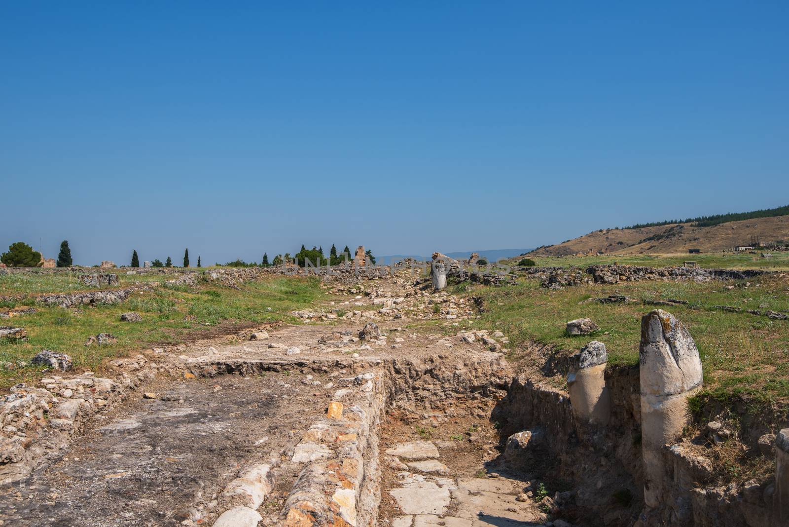 Photo of ancient city Hierapolis, near modern turkey city Denizli, Turkey