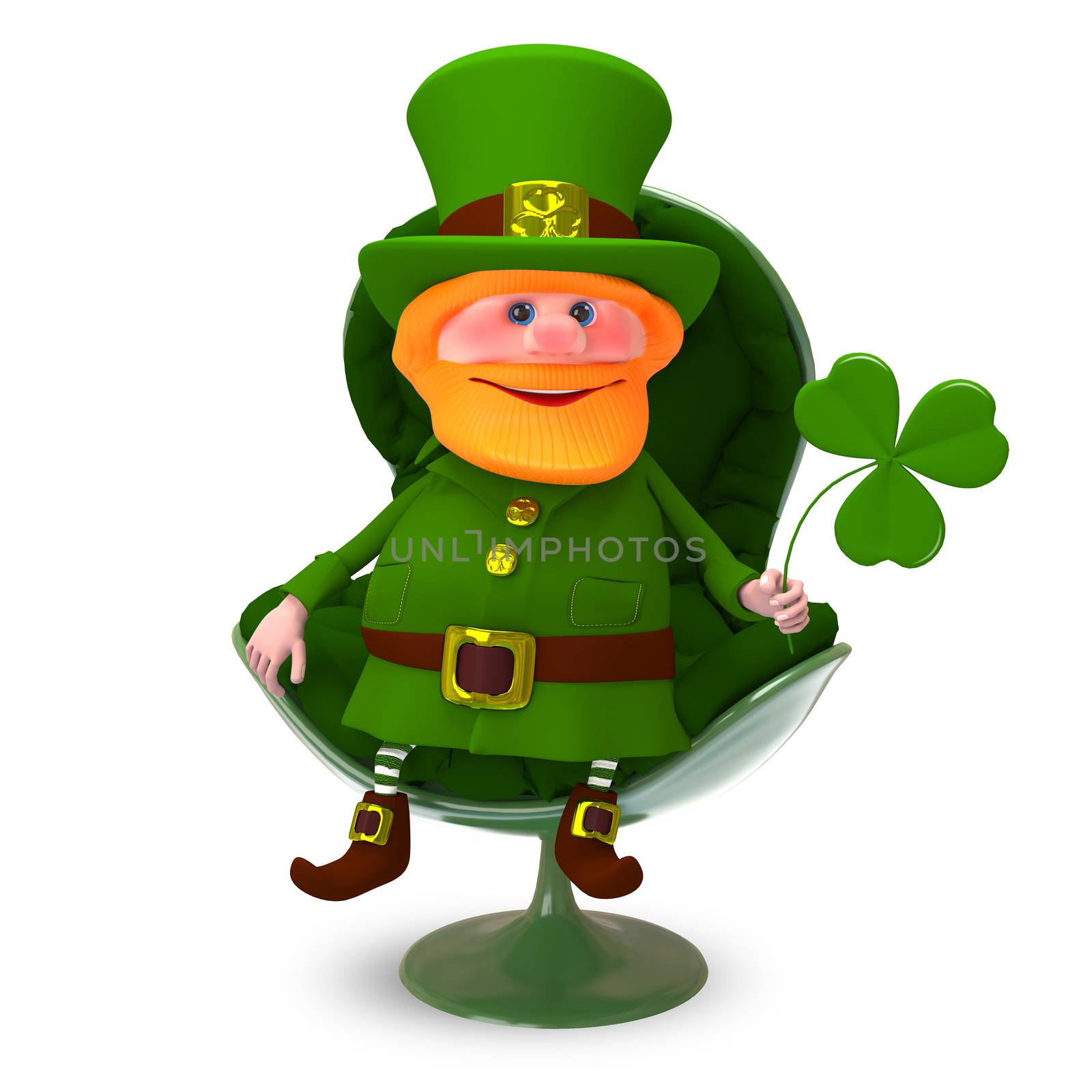 3D Illustration of Saint Patrick with Clover In the Armchair by brux