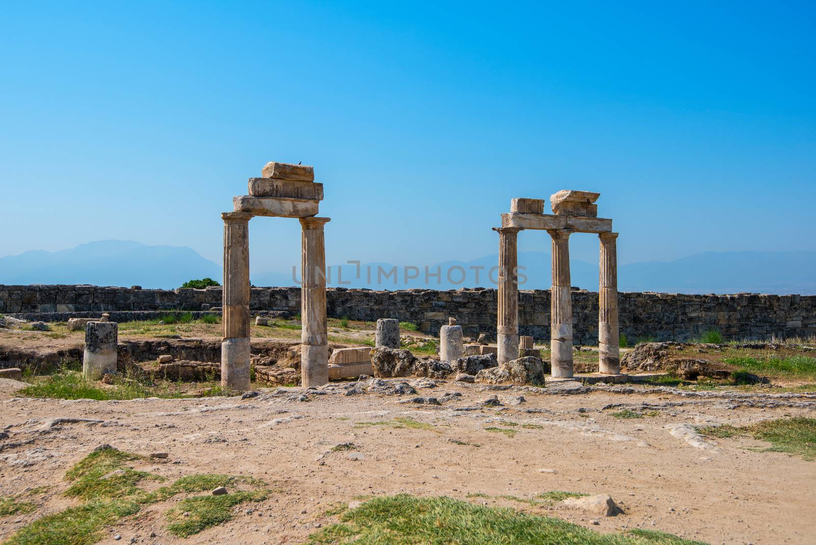 Photo of ancient city Hierapolis, near modern turkey city Denizli, Turkey