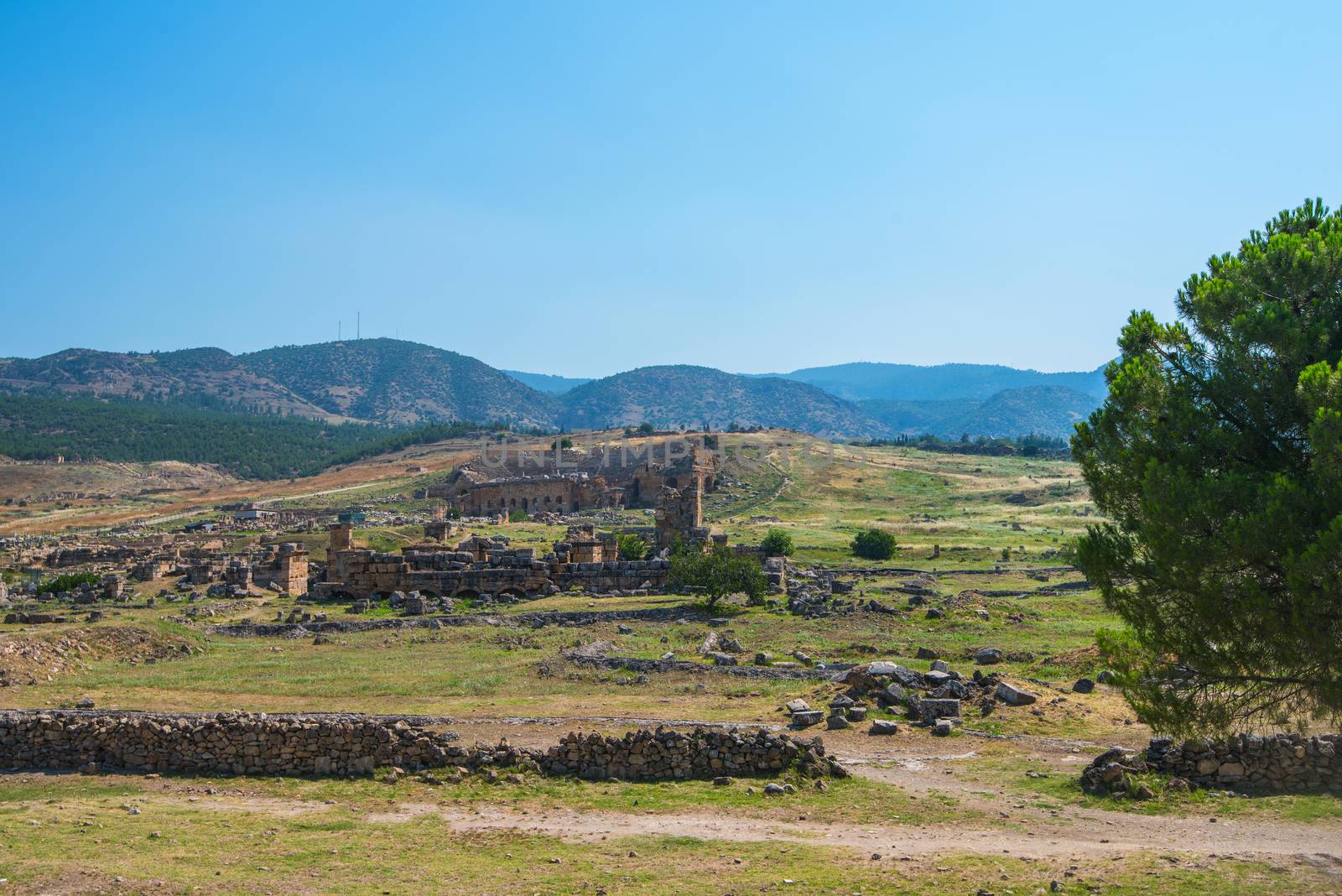Photo of ancient city Hierapolis, near modern turkey city Denizli, Turkey