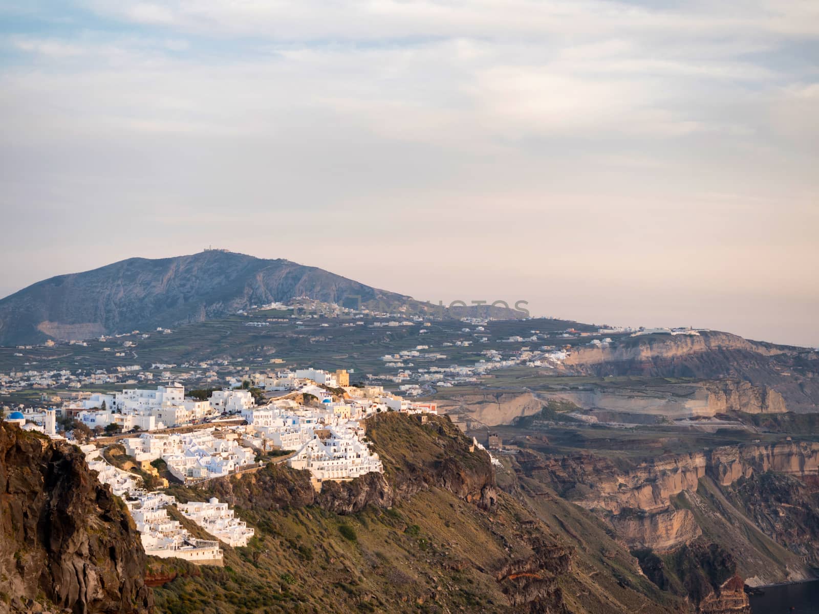 View of fira town with the white houses in Santorini island in Cyclades,Greece