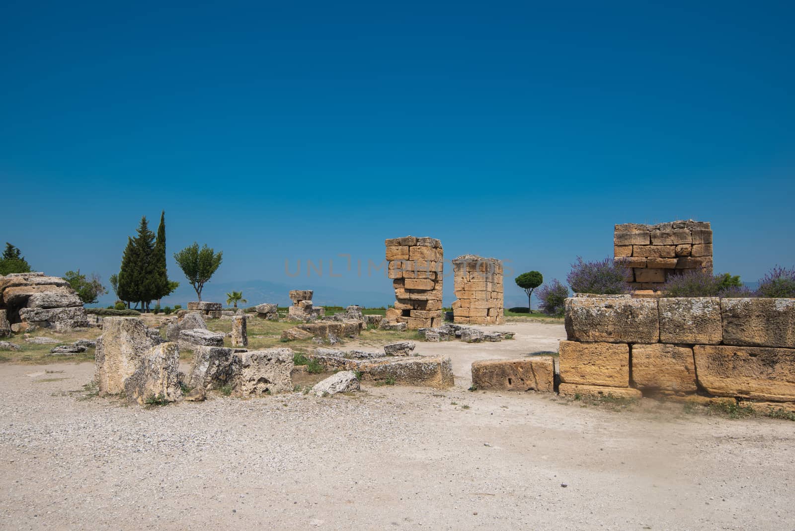 Photo of ancient city Hierapolis, near modern turkey city Denizli, Turkey