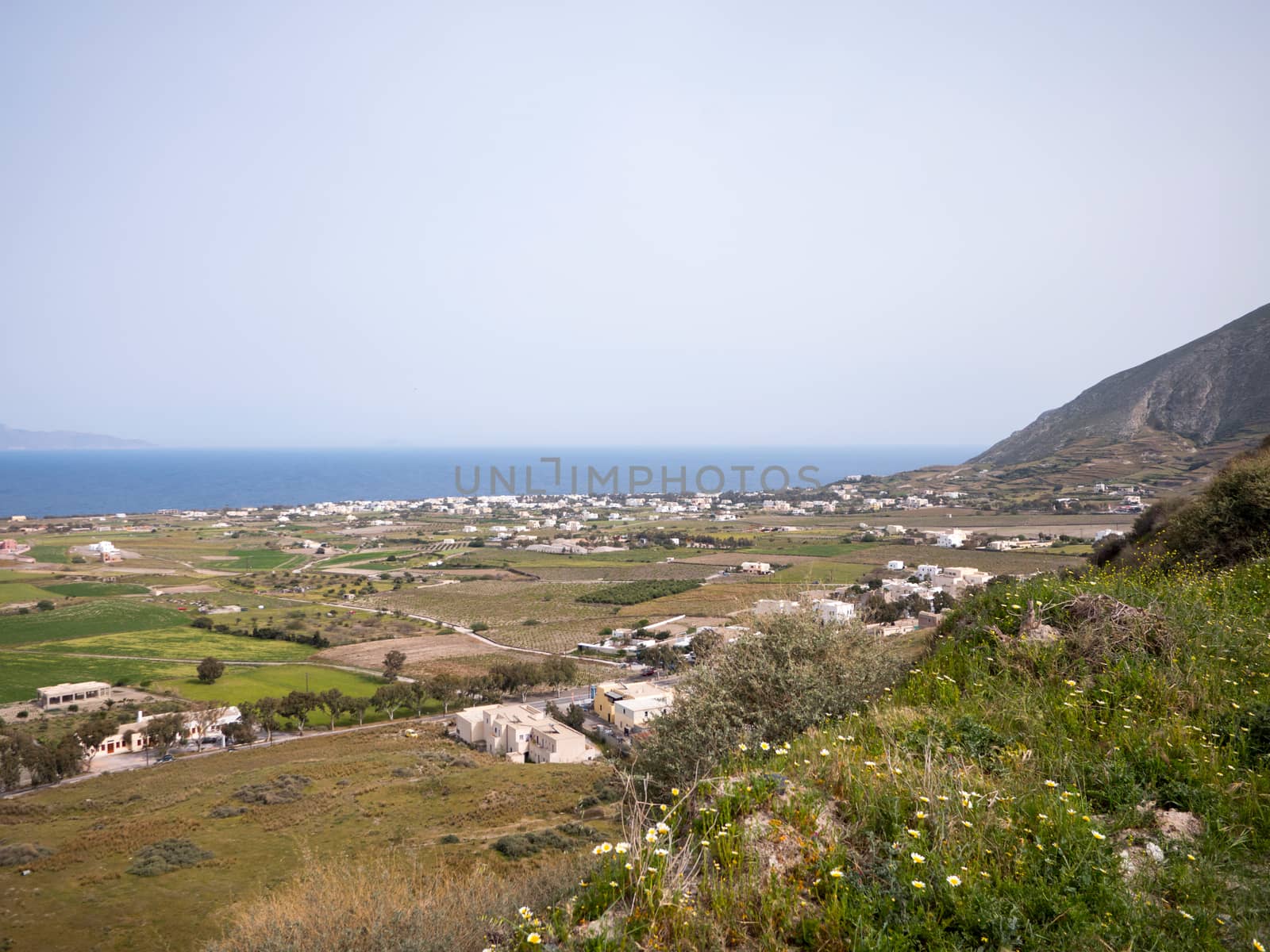 Panoramic view of Santorini island in Cyclades, Greece