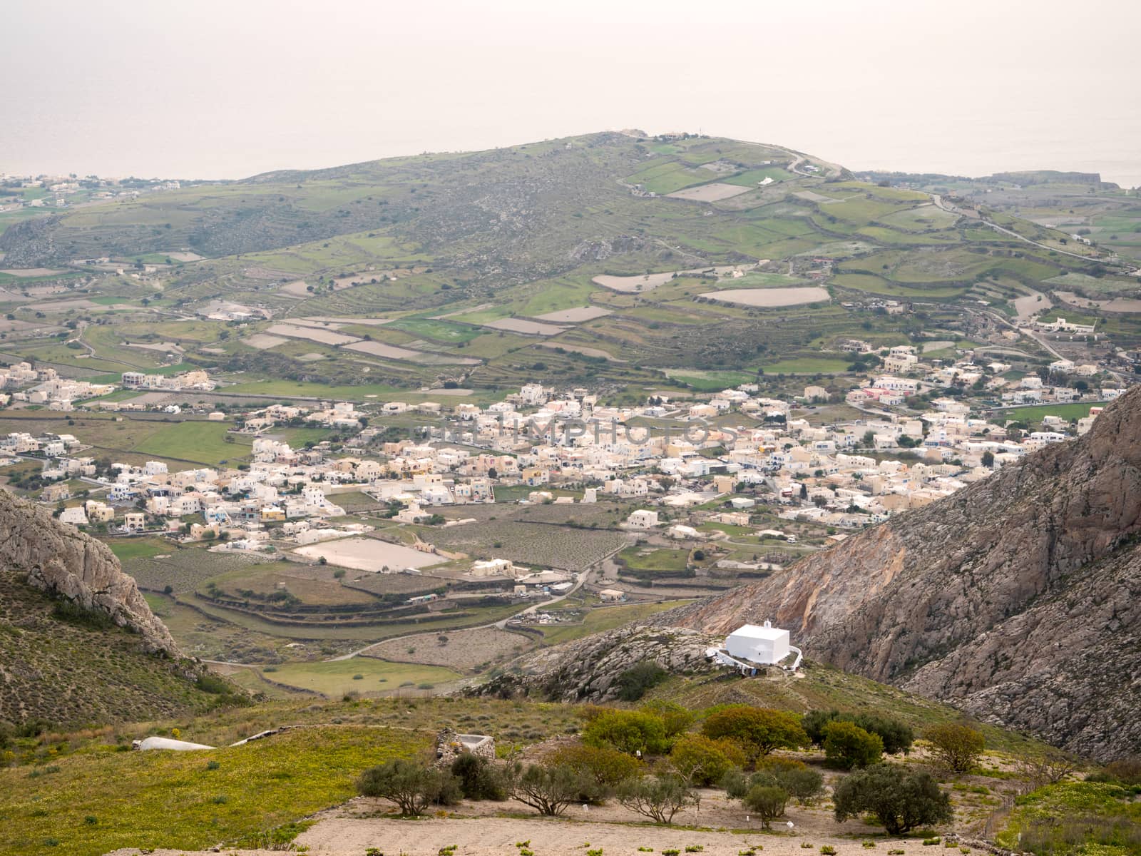 Panoramic view of Santorini island in Cyclades, Greece