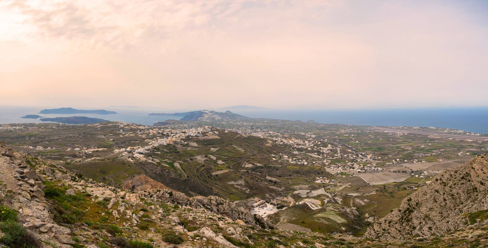 Panoramic view of Santorini island in Cyclades, Greece