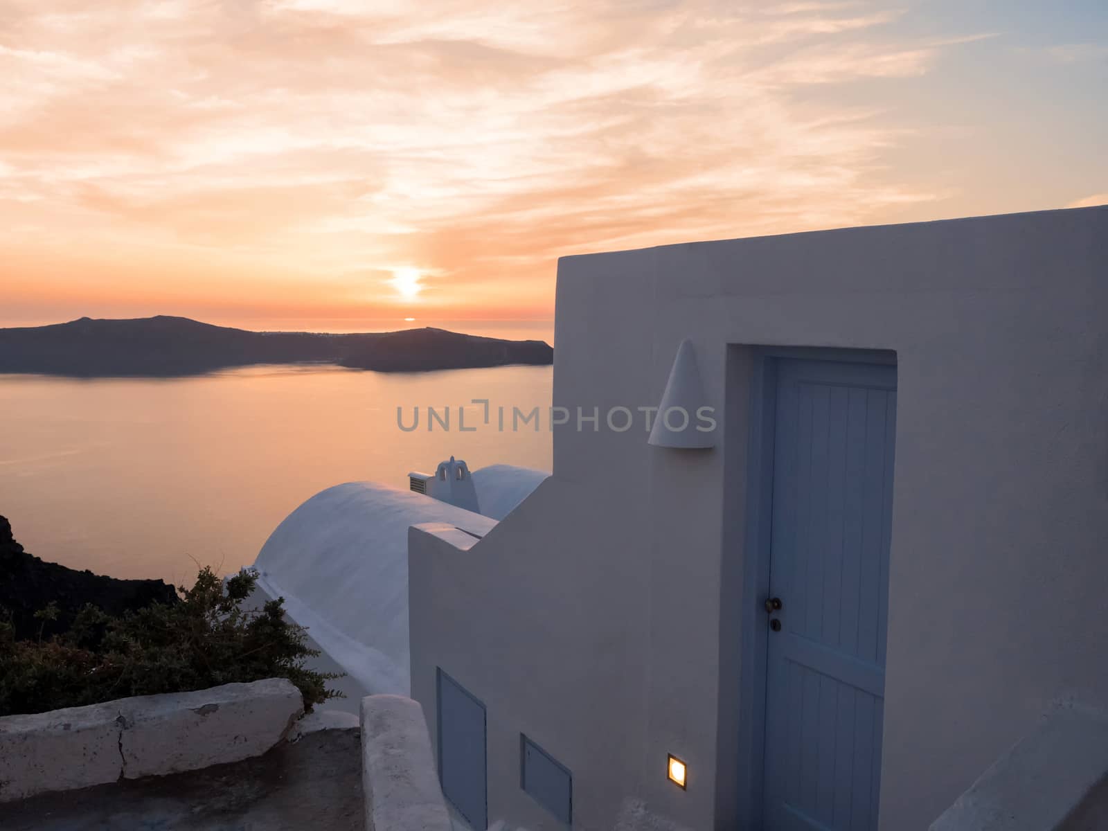 View of the sunset in Santorini island in Cyclades, Greece