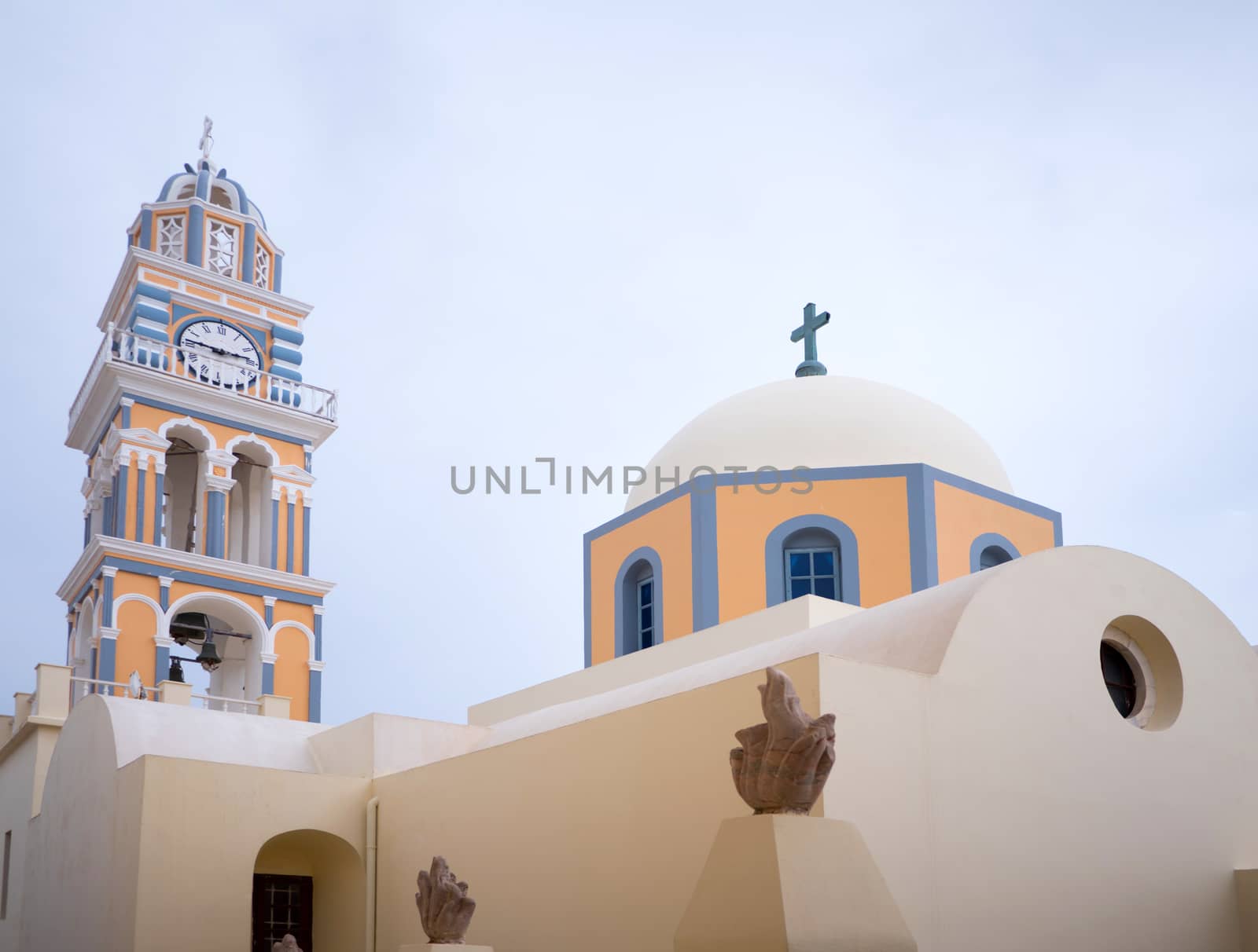 Traditional roof top of small church in Santorini in Cyclades,Greece