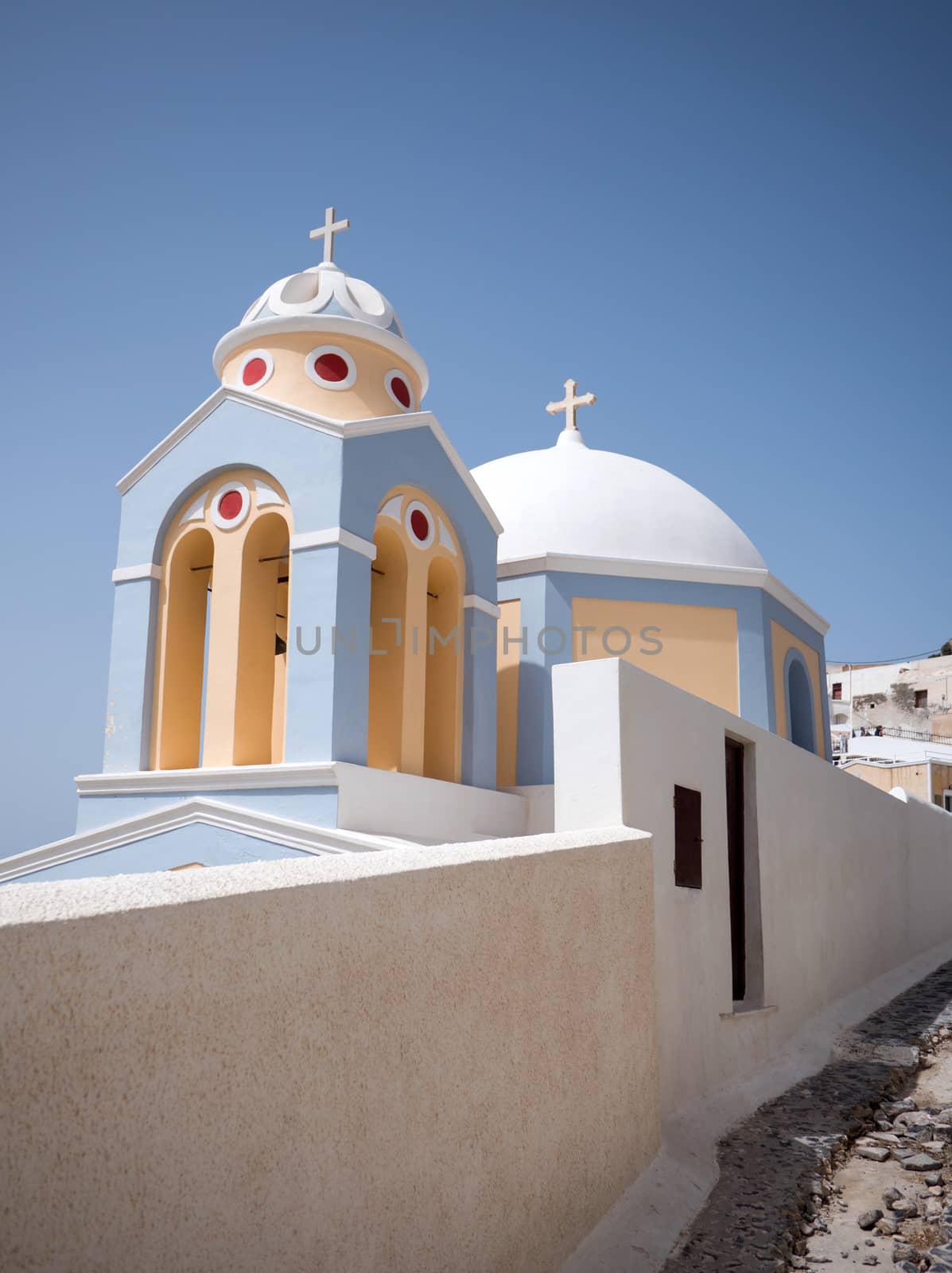 Traditional roof top of small church in Santorini in Cyclades,Greece