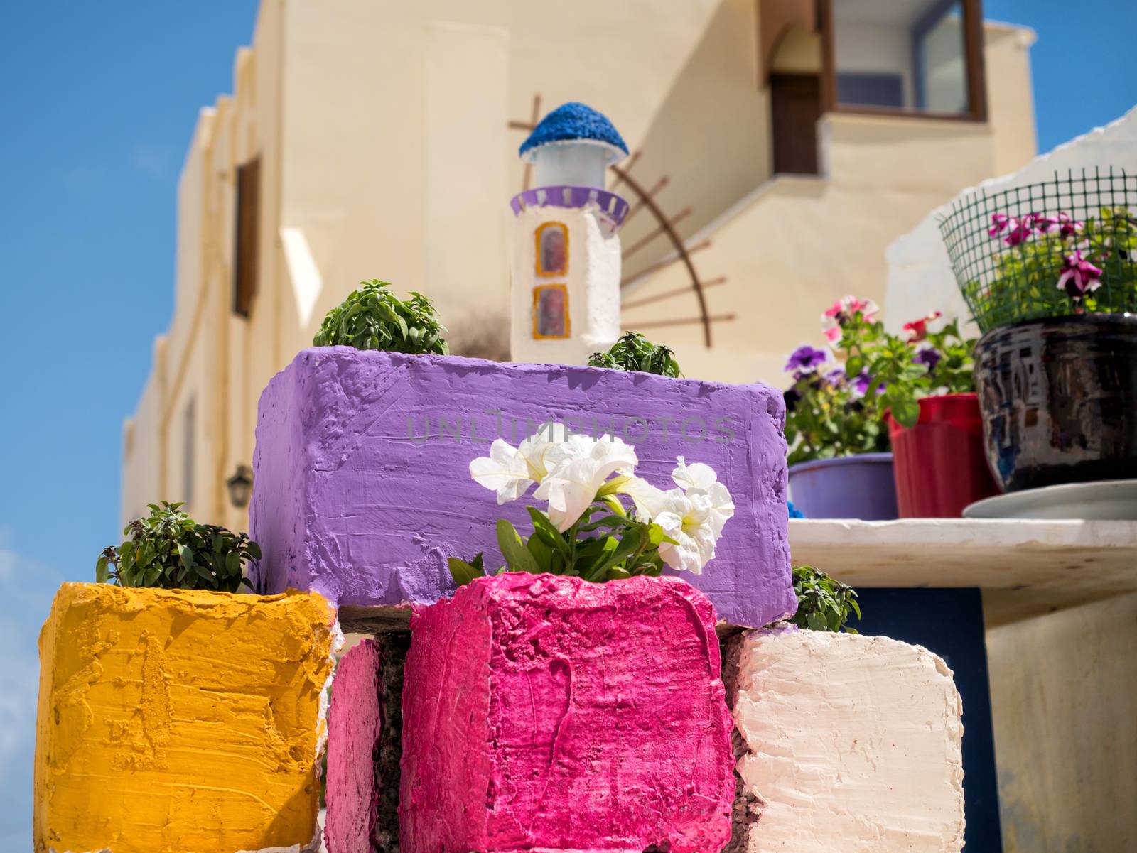 Exterior traditional decoration of a house in Syros island, Greece