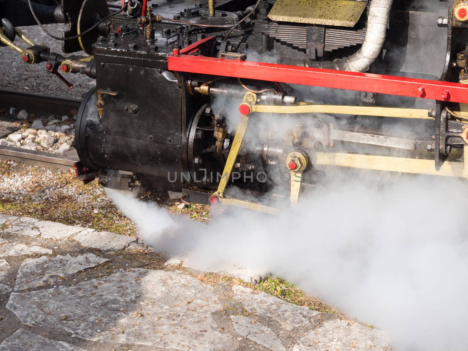 Old vinatge steam powered train at the train station of Kalavrita Greece, 