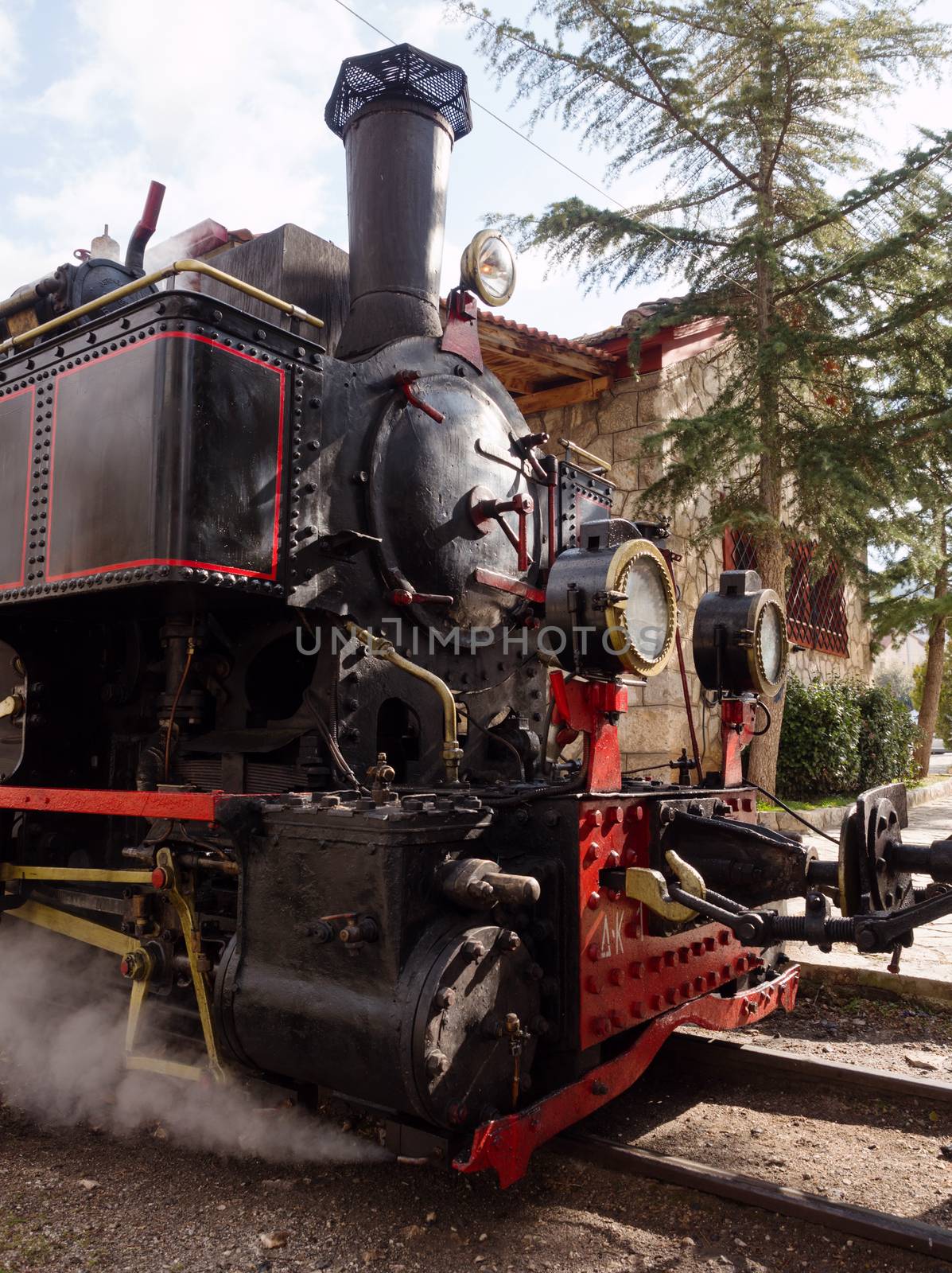 Old vinatge steam powered train at the train station of Kalavrita Greece, 