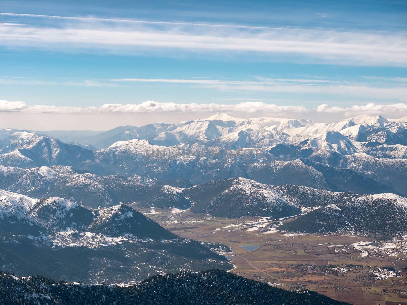 Landscape of Helmos mountain with snow in Kalavrita,Greece