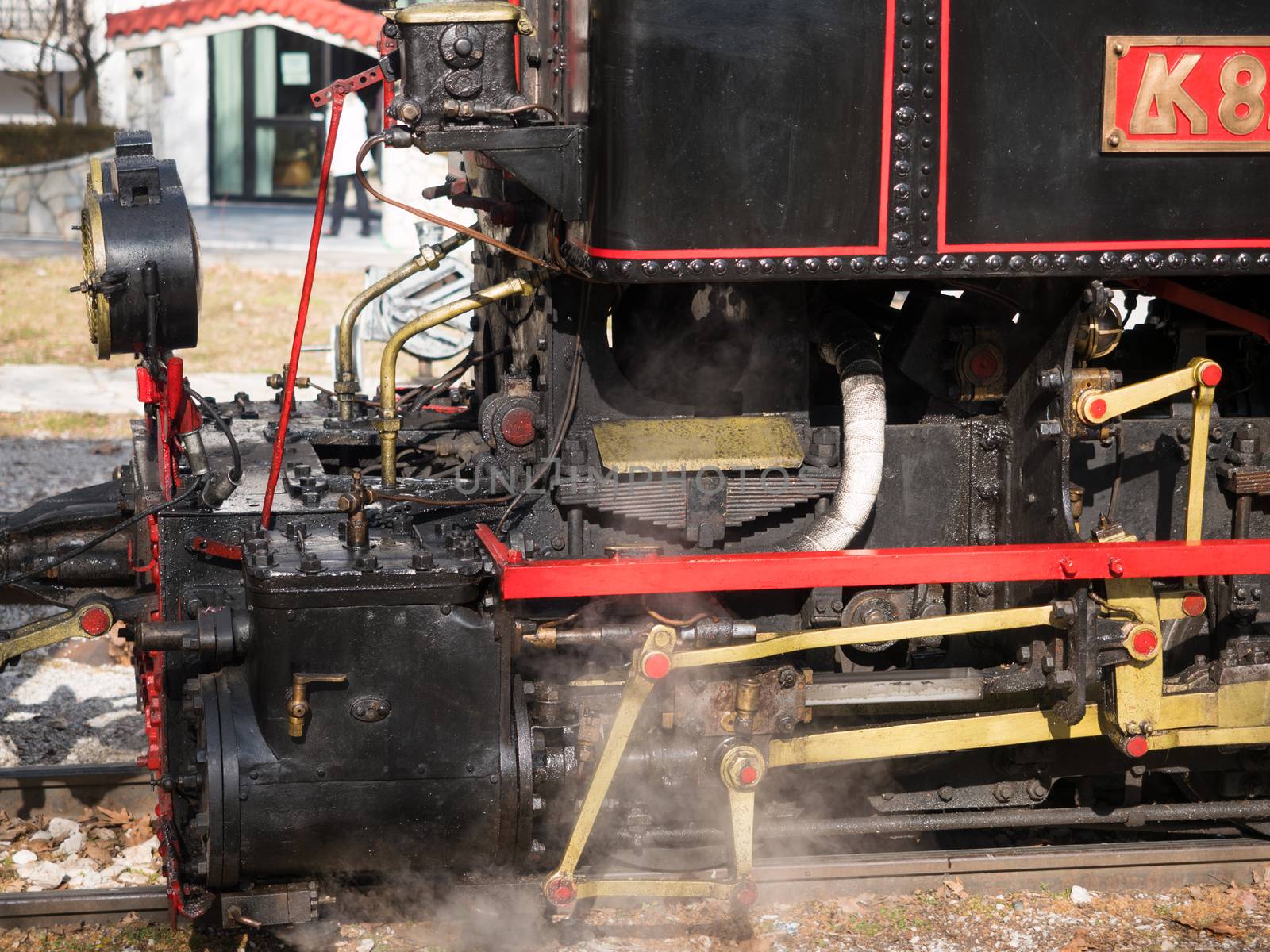 Old vinatge steam powered train at the train station of Kalavrita Greece, 