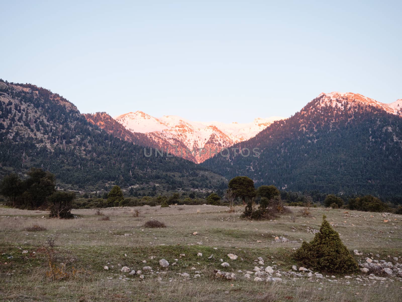 Landscape of Helmos mountain with snow in Kalavrita,Greece