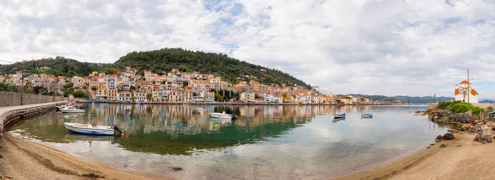 GITHEIO, GREECE - NOVEMBER 19,2016: The port of Githeio with beautiful houses, Laconia, Peloponnese,Greece