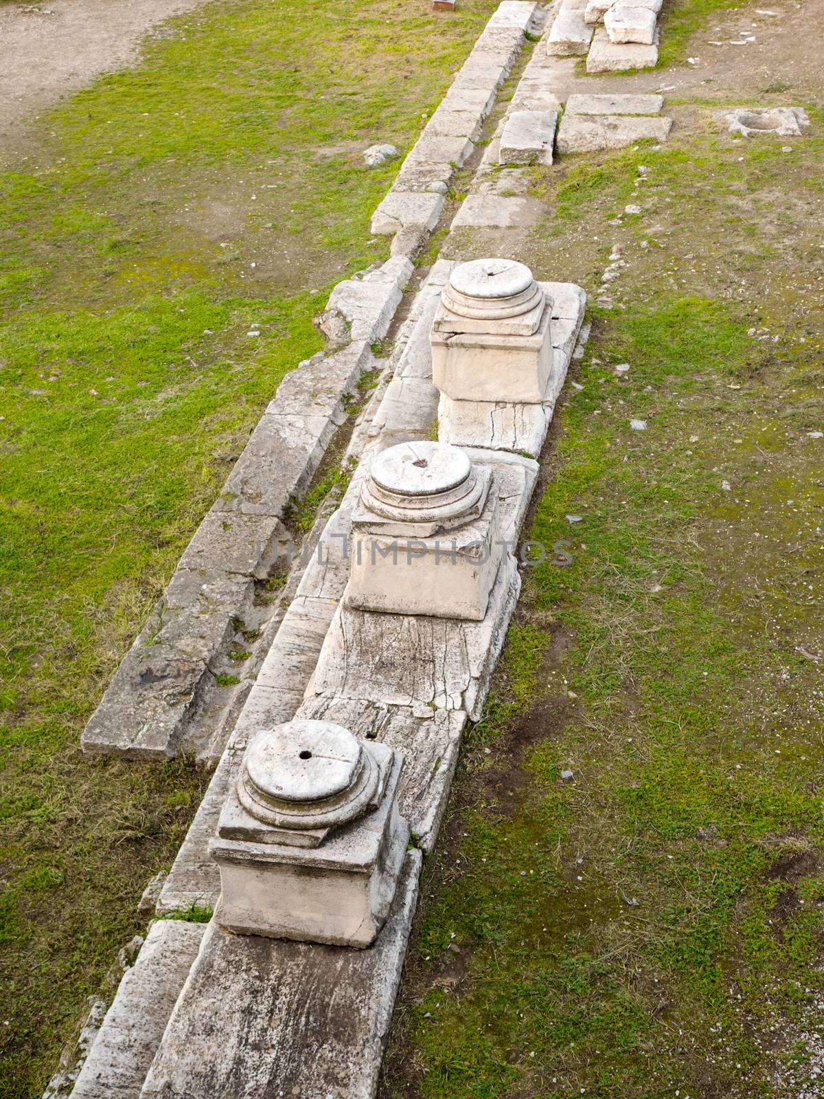 Ruins of the ancient Roman market in the historic center of Athens city in Greece