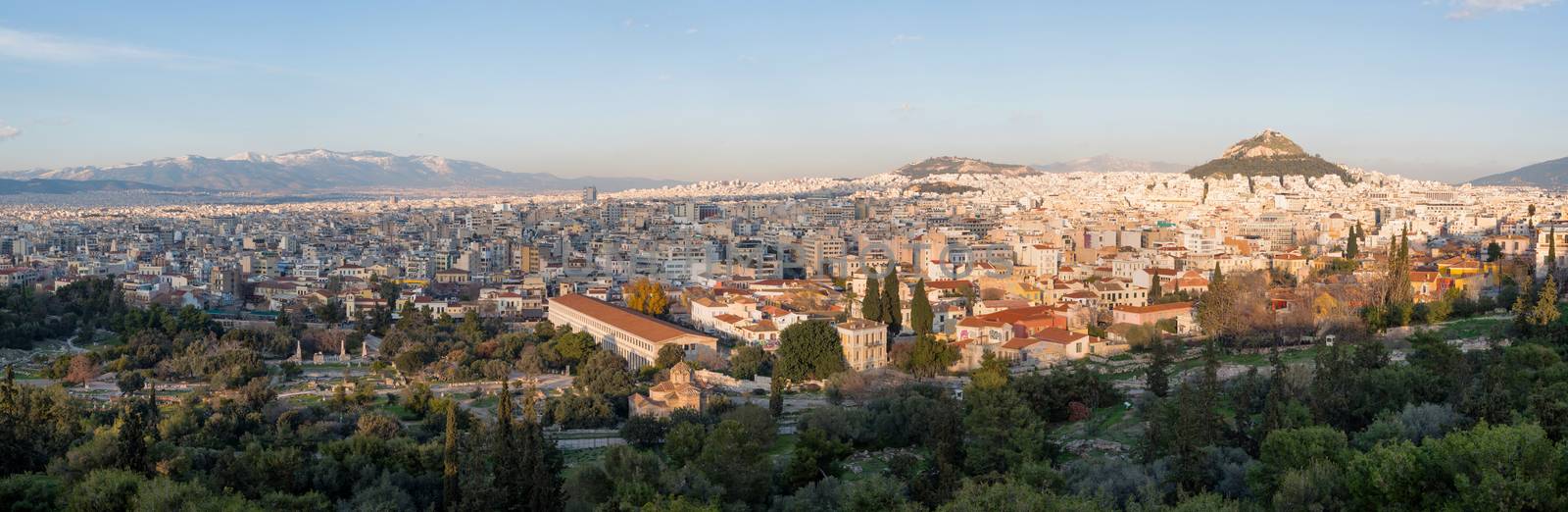 Panoramic view of Athens city and Lecabetus hill in the afternoon