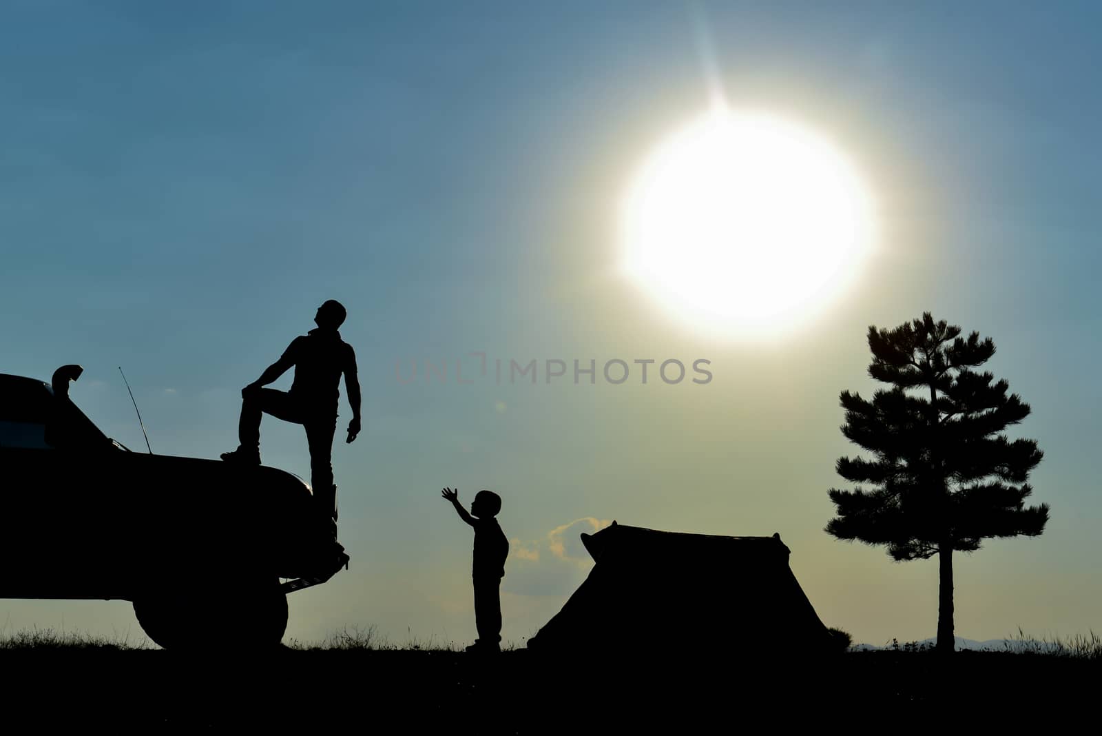 Child and father camping log by crazymedia007