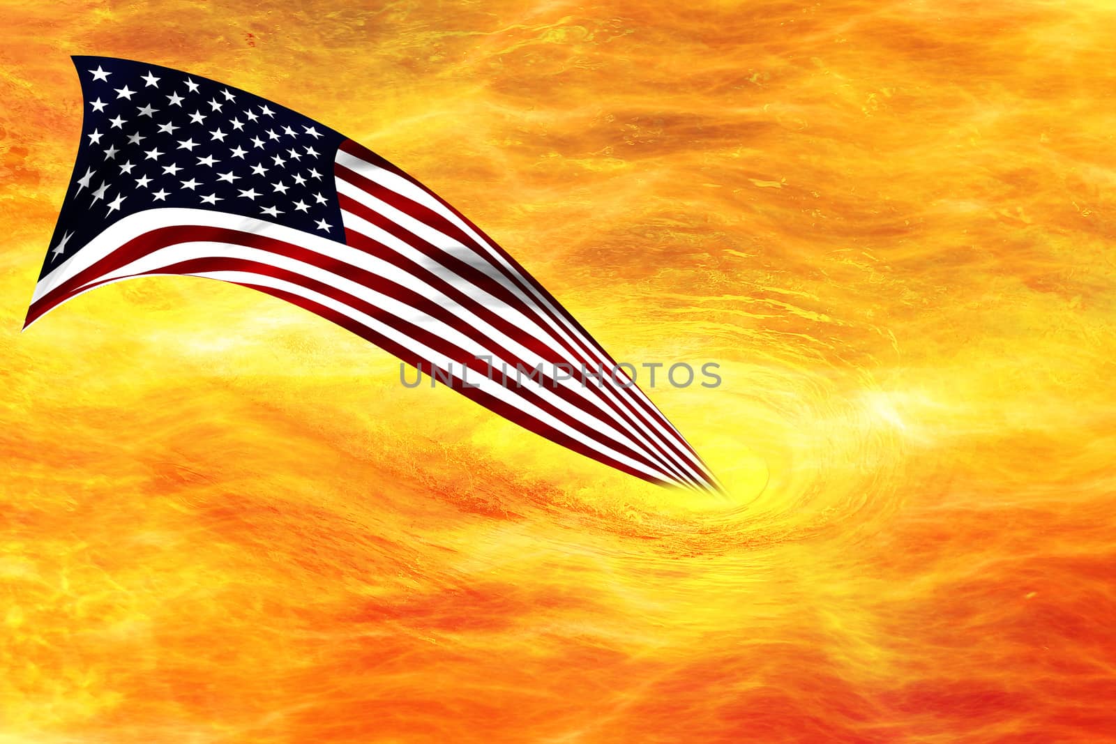 Flame spiral, fire glowing fire swirl with the flag of the United States.