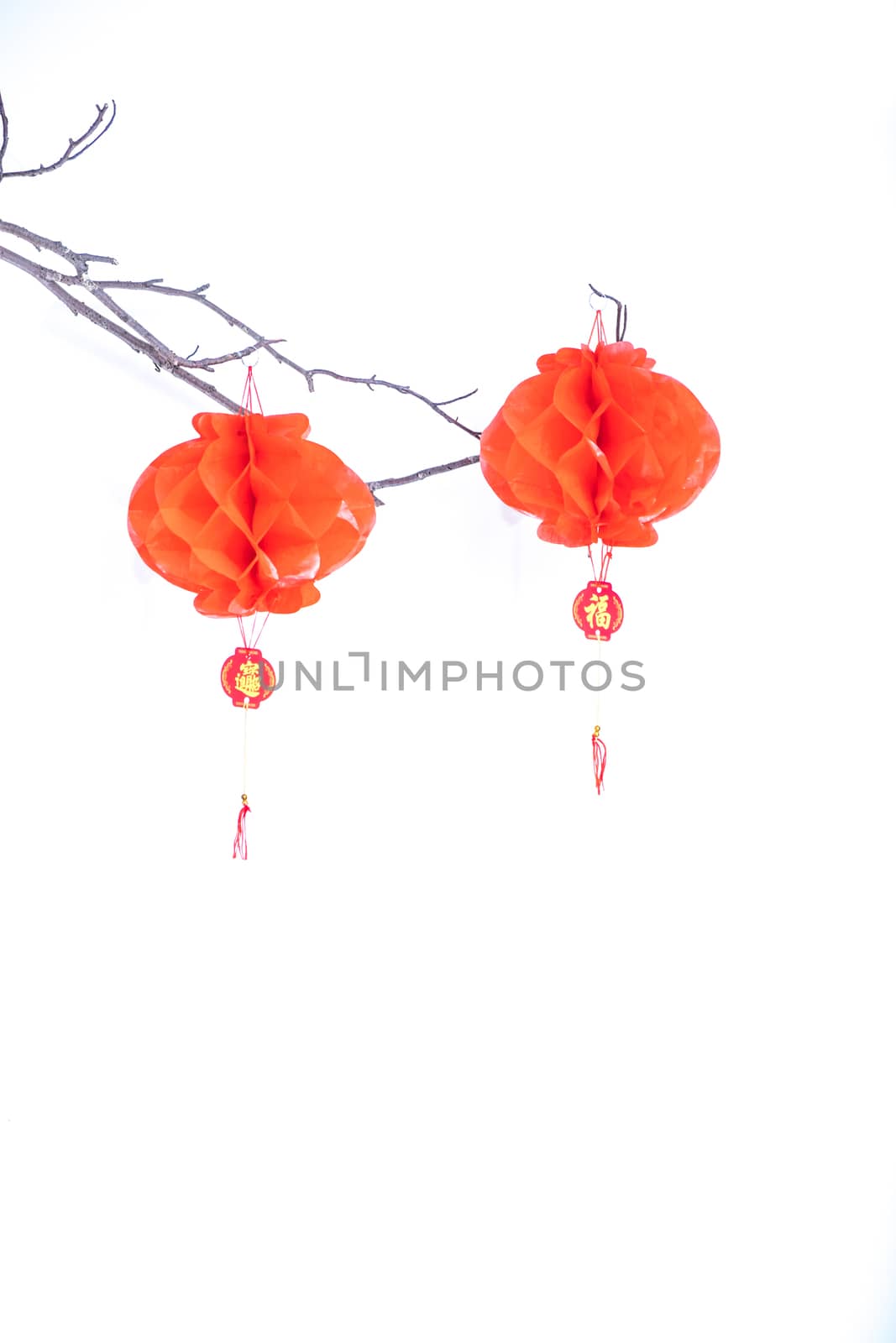 Two red hanging chinese near year lanterns