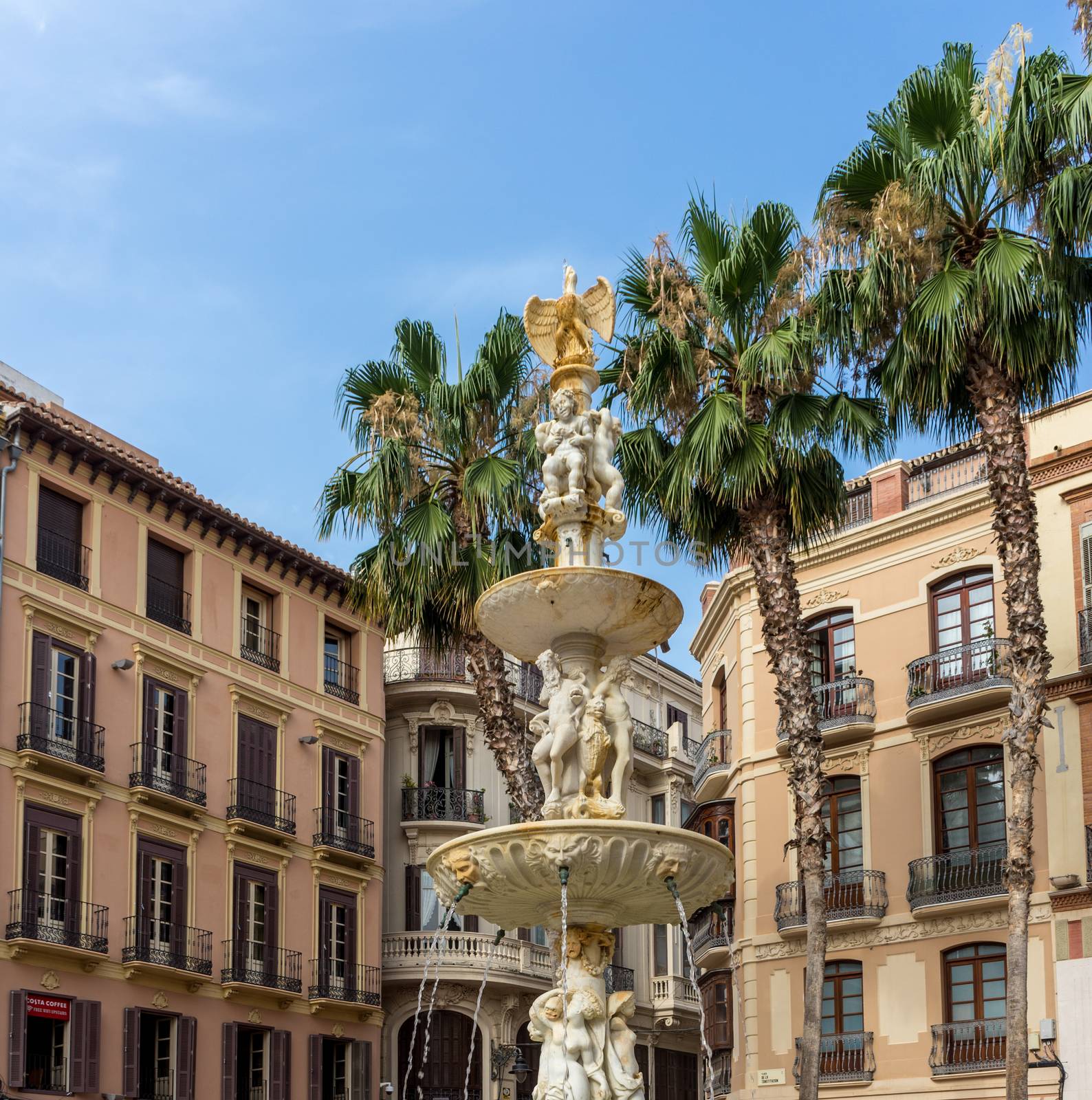 Water fountain in the city of Malaga, Spain, Europe by ramana16