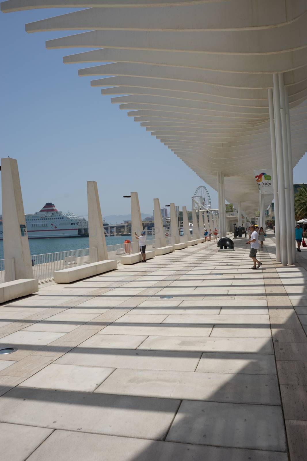 a pathway against the sea at Malaga, Spain, Europe on a bright summer day