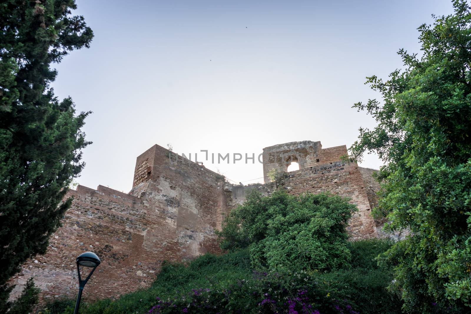 Gibralfaro castle (Alcazaba de Malaga), Malaga, Costa del Sol, Spain, Europe on a bright summer day with blue sky