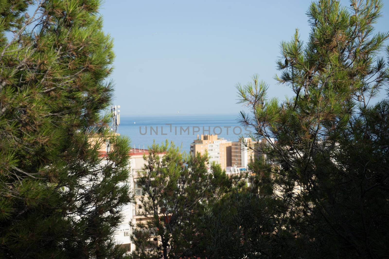 City skyline of Malaga overlooking the sea ocean in Malaga, Spai by ramana16