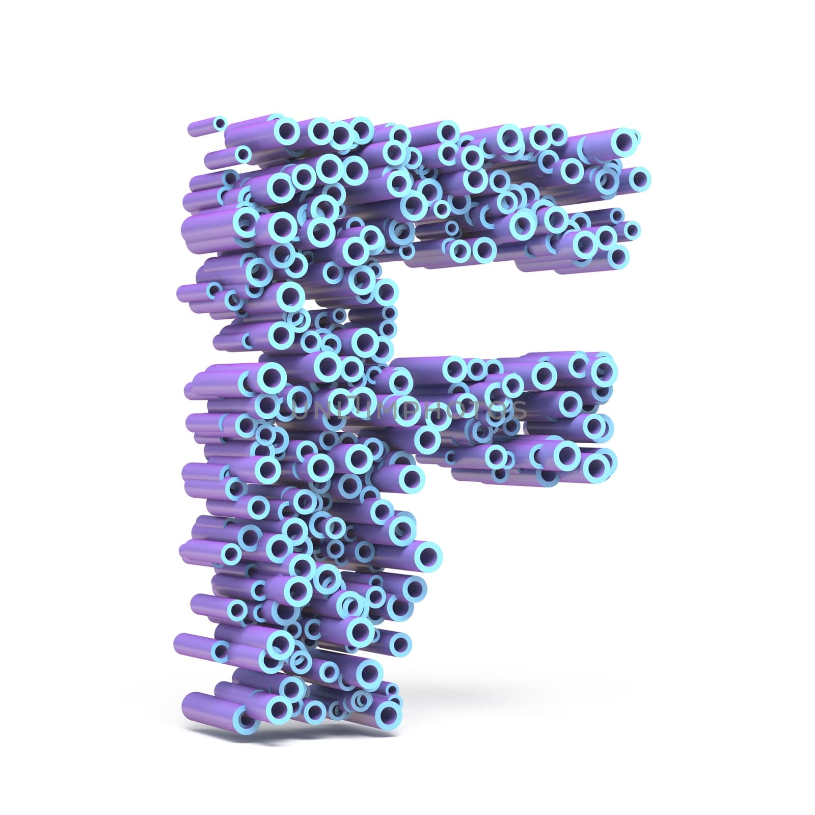 Purple blue font made of tubes LETTER F 3D render illustration isolated on white background