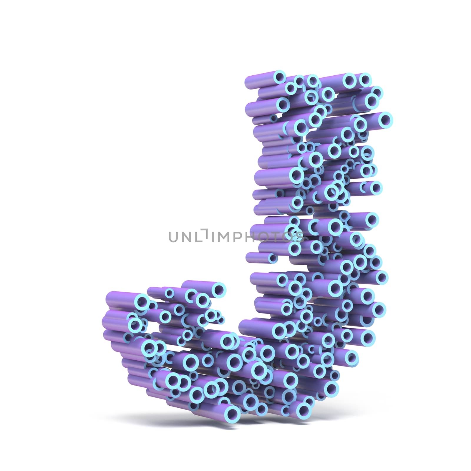 Purple blue font made of tubes LETTER J 3D render illustration isolated on white background