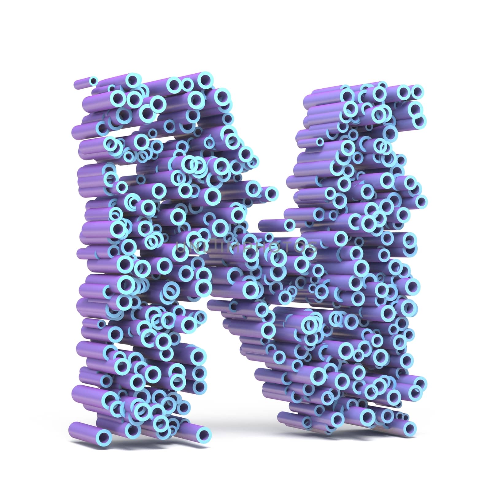 Purple blue font made of tubes LETTER N 3D render illustration isolated on white background