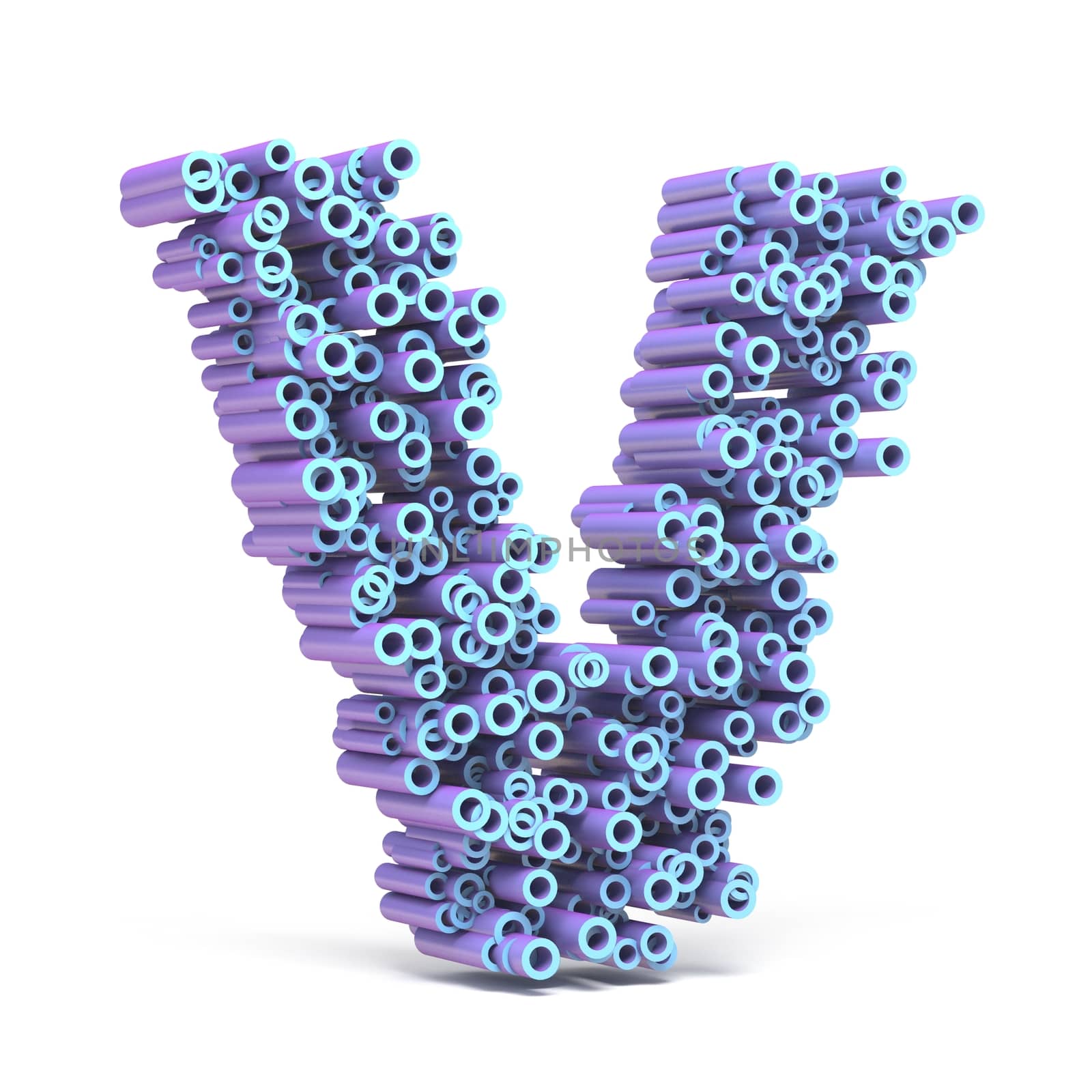 Purple blue font made of tubes LETTER V 3D render illustration isolated on white background