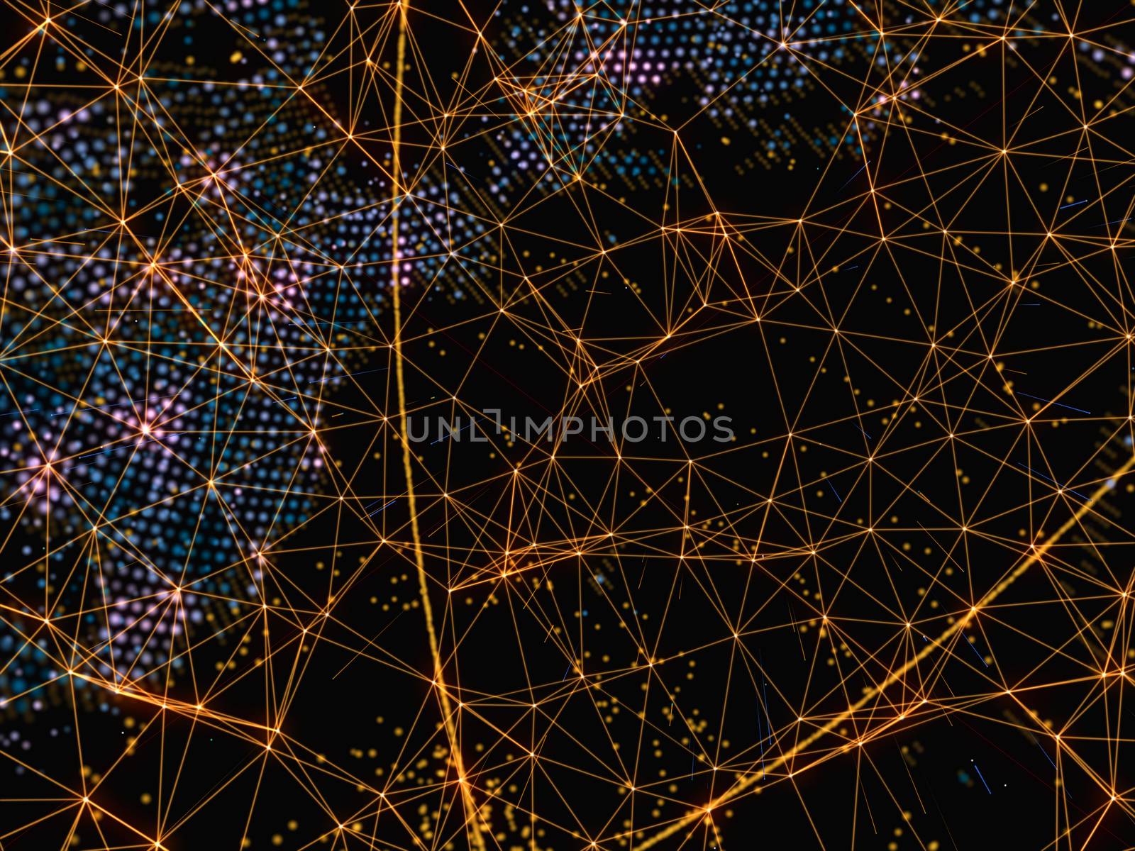 Concept of Network, Internet Communication. Bright Lines And Points Connected To Each Other. 3D Illustration