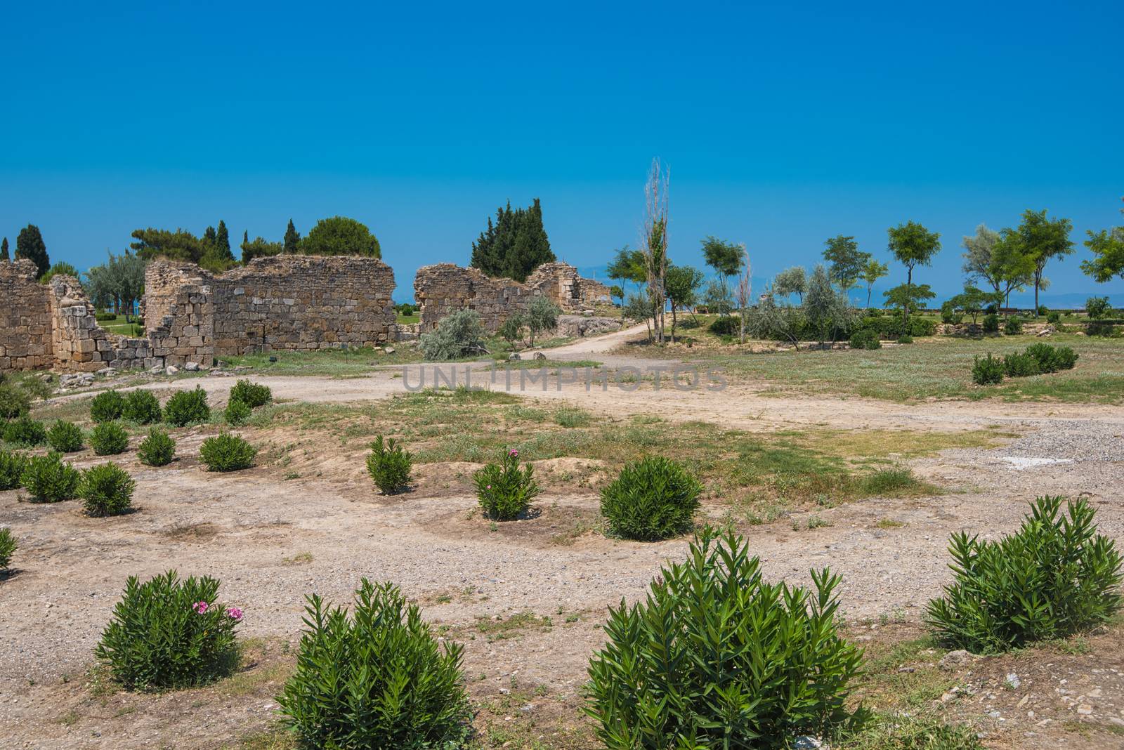 Photo of ancient city Hierapolis, near modern turkey city Denizli, Turkey